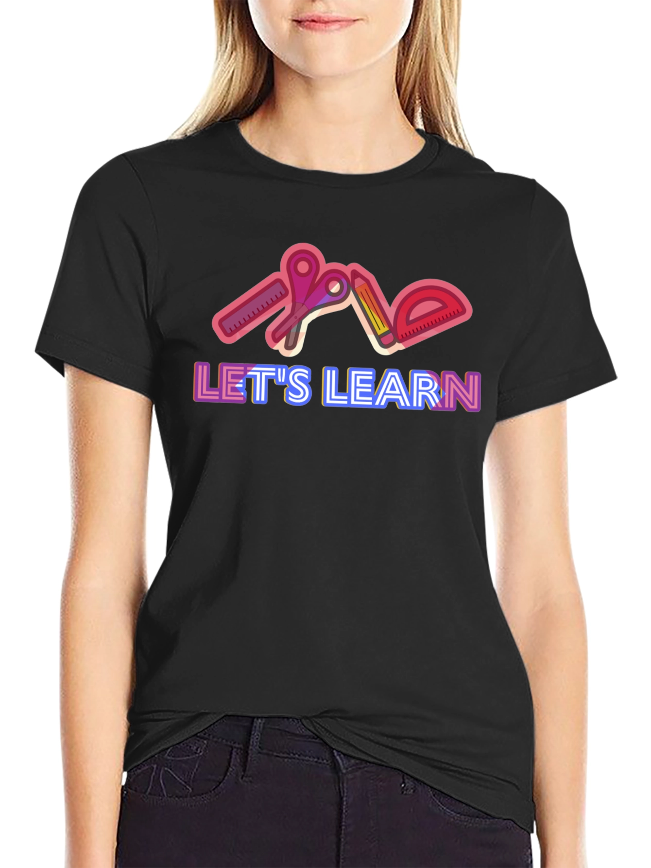 Black Let's Learn Graphic Tee - Black view 2