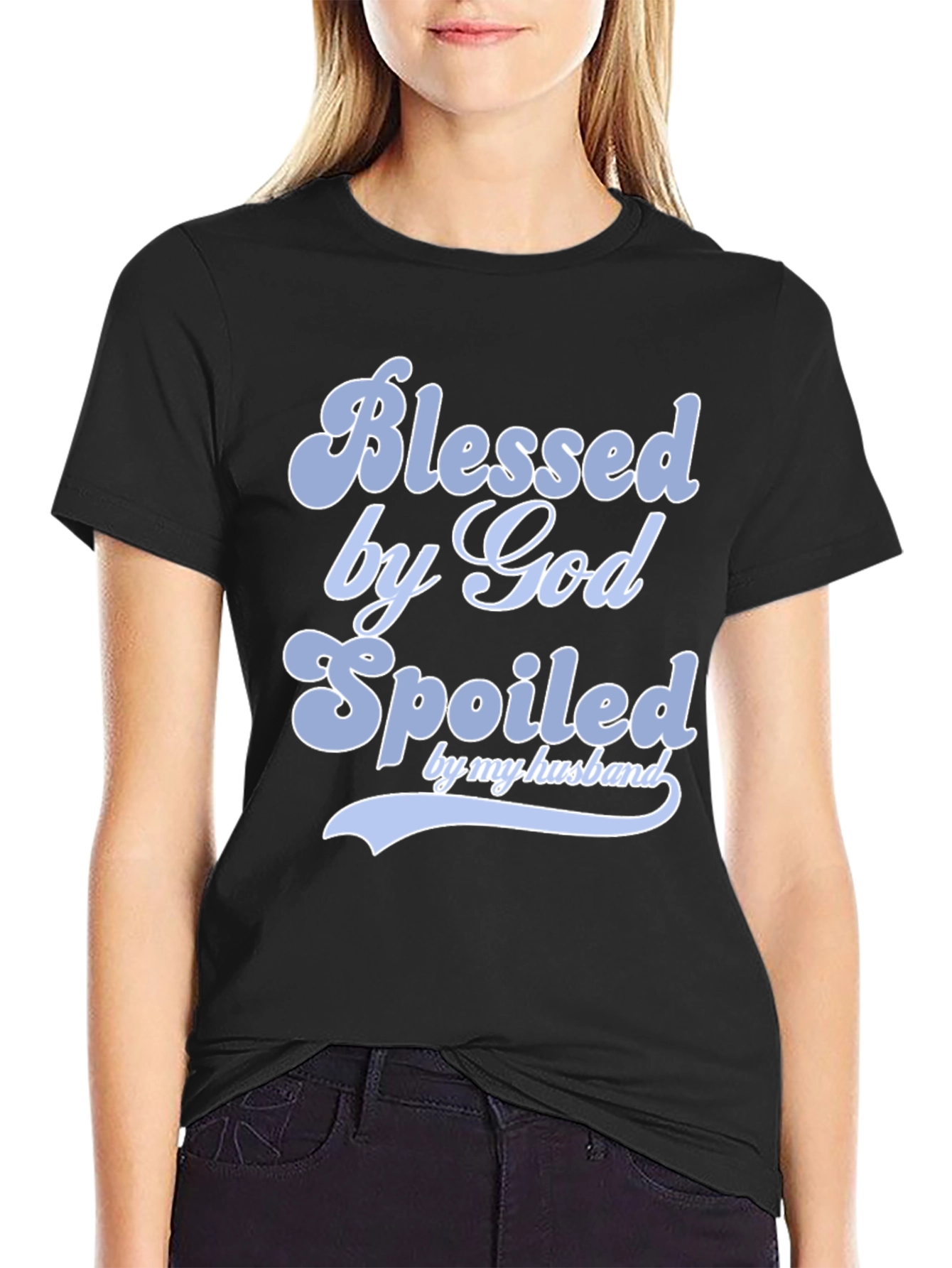 Black Blessed by God Spoiled by Husband T-Shirt view 2