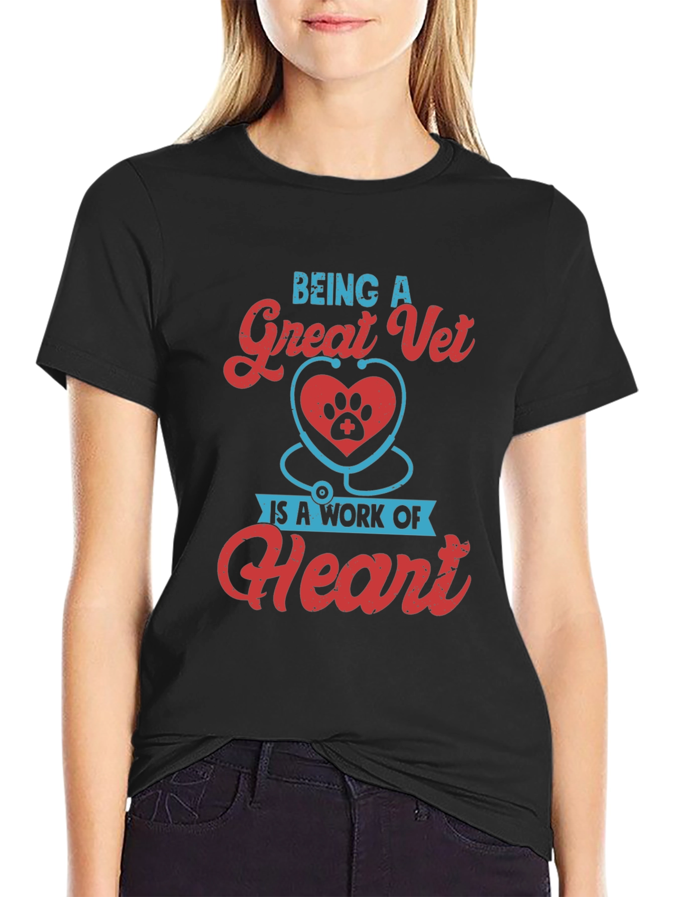 Black Great Vet Heart Paw T-Shirt - Veterinarian Gift view 2