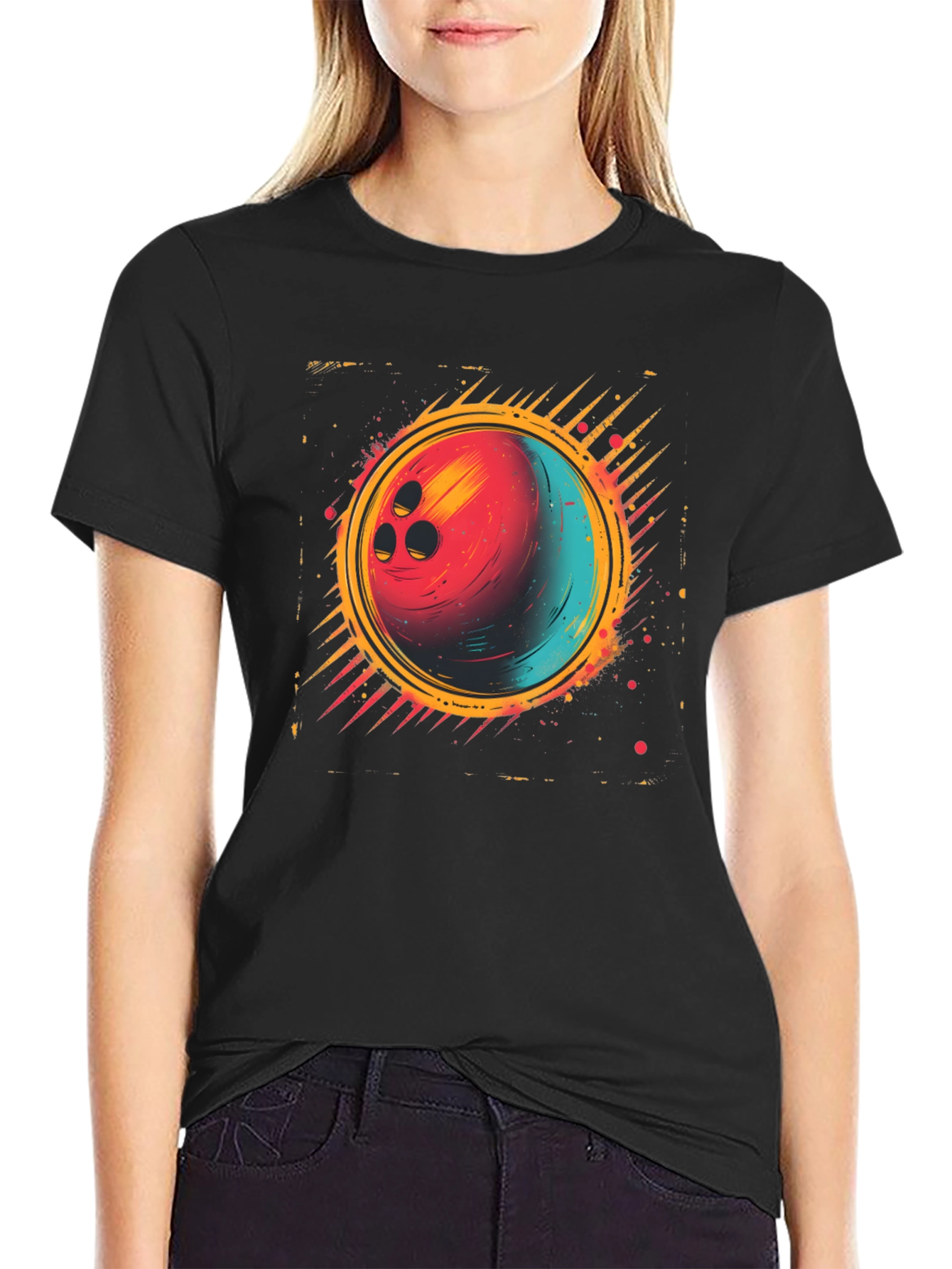 Black Retro Bowling Ball Graphic Tee view 2