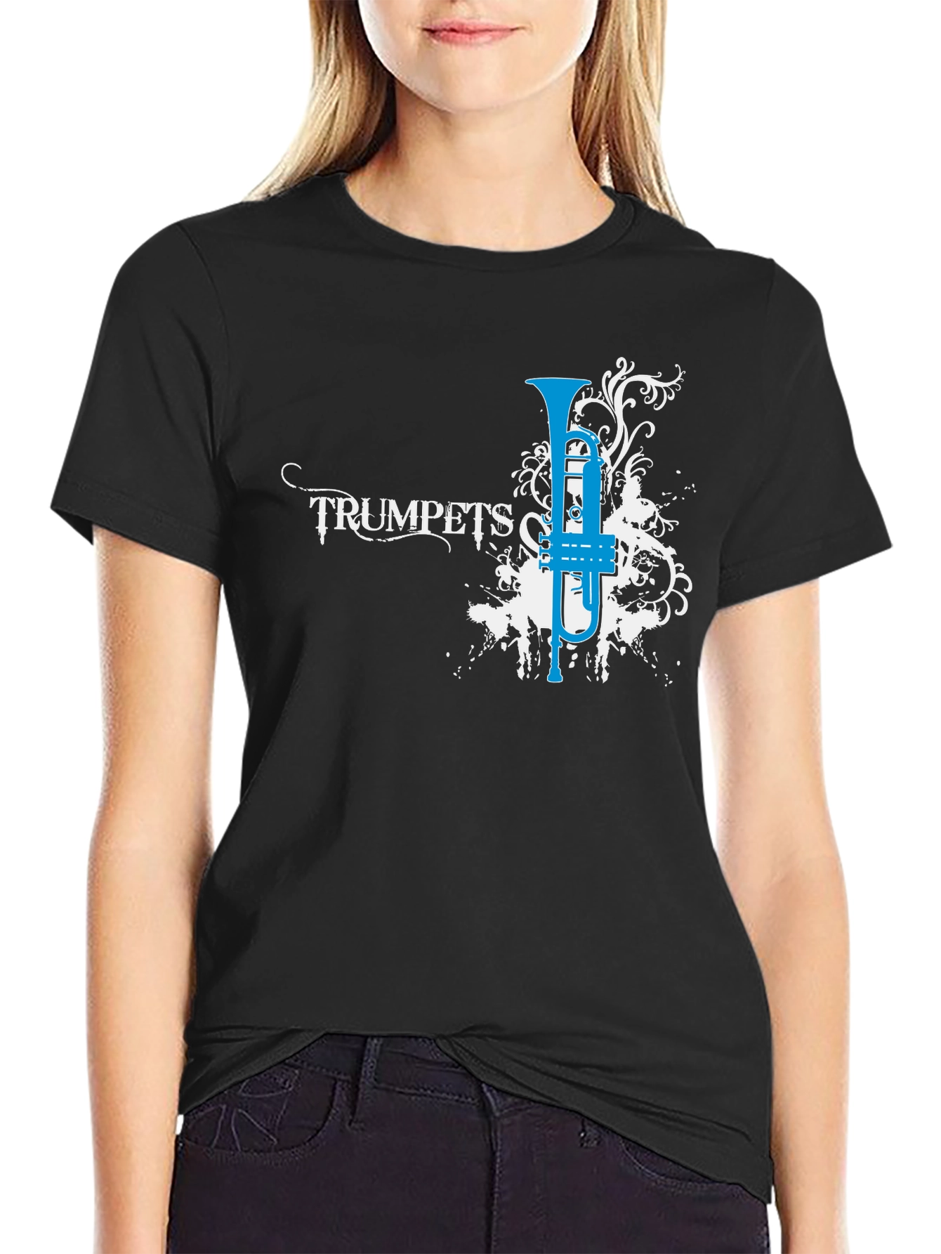 Black Trumpets Graphic Tee - Music Lover's T-Shirt view 2