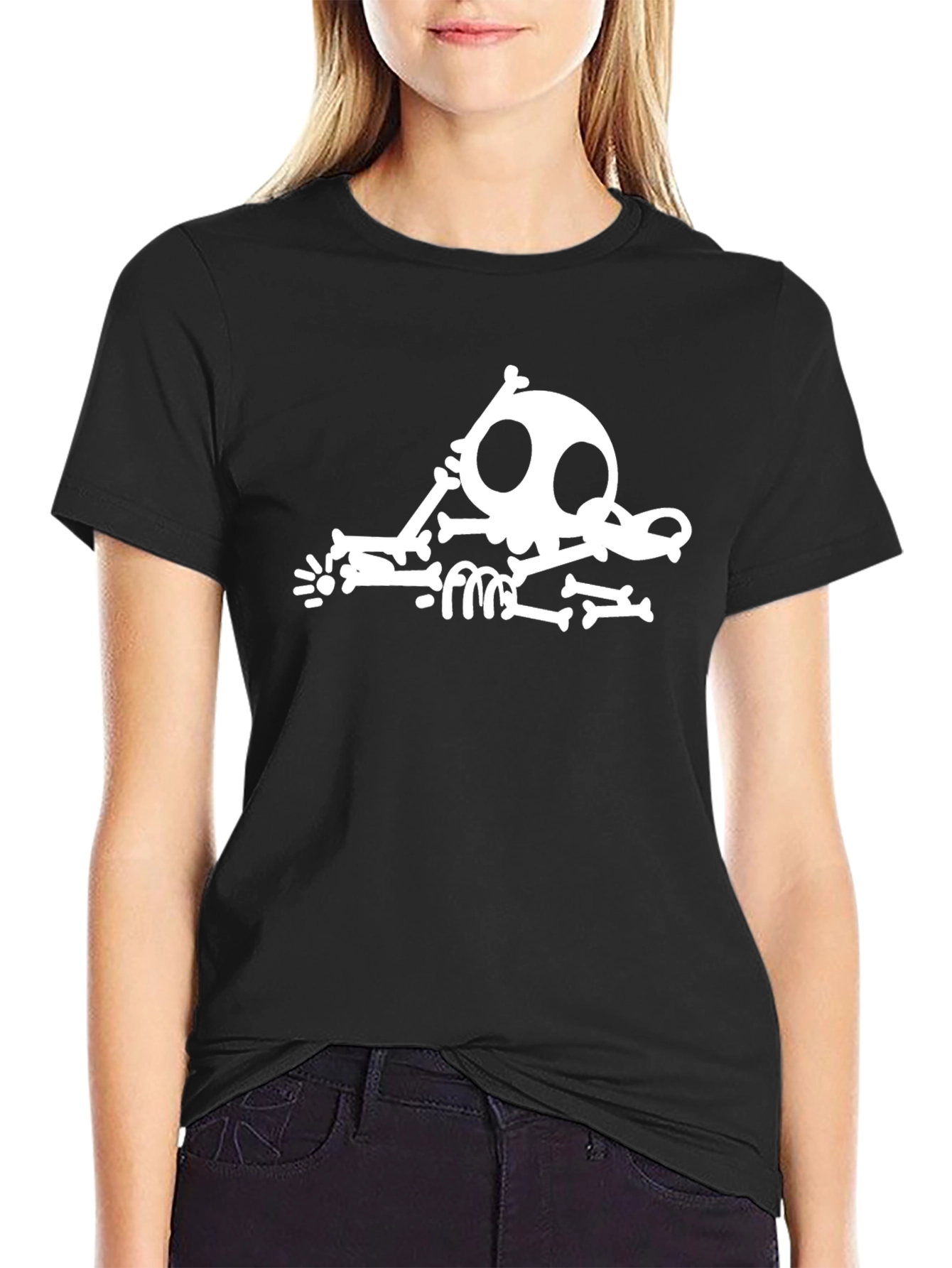 Black Funny Skeleton Black T-Shirt view 2