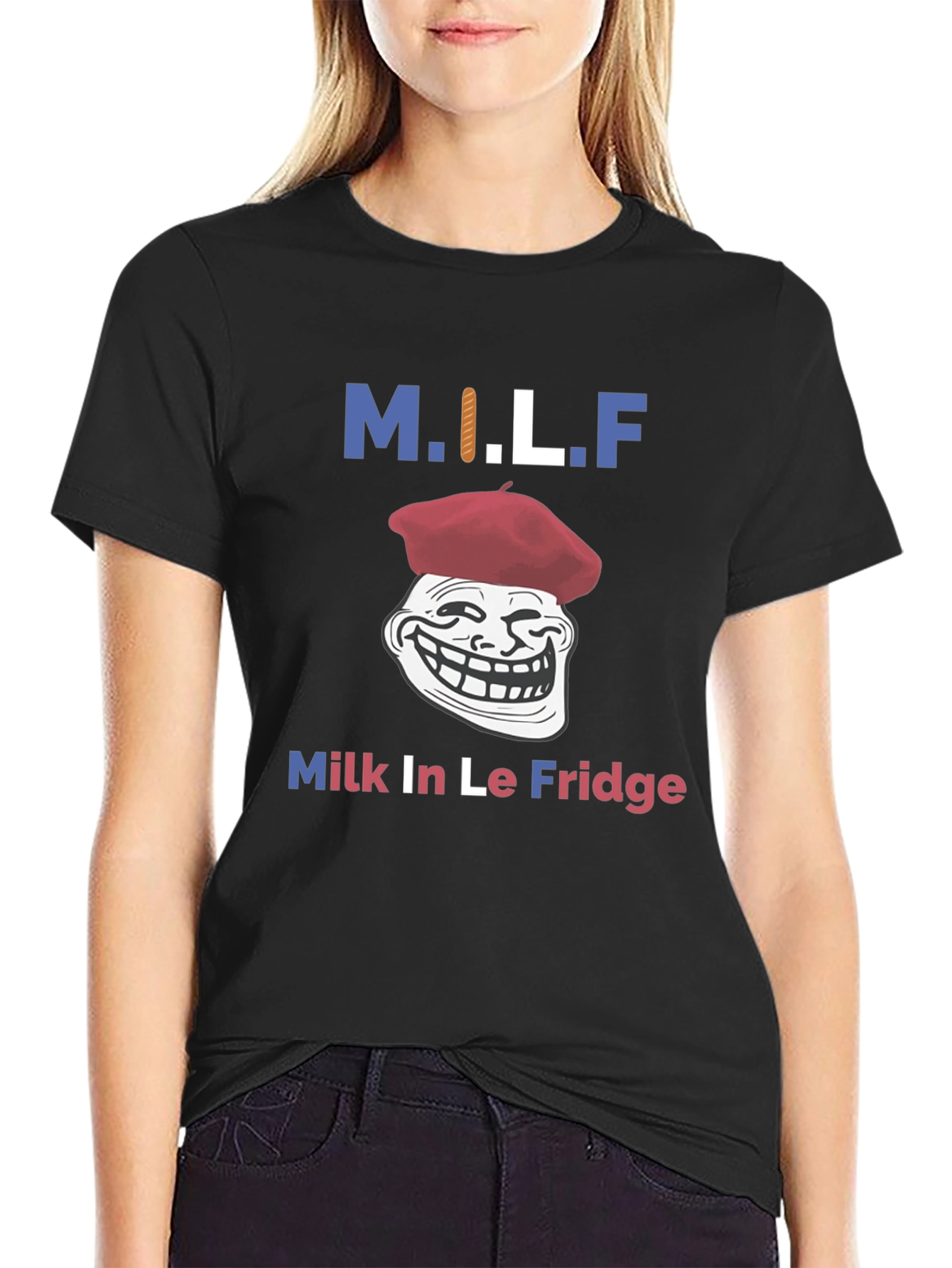 Black M.I.L.F. Funny Graphic T-Shirt - Milk In Le Fridge view 2