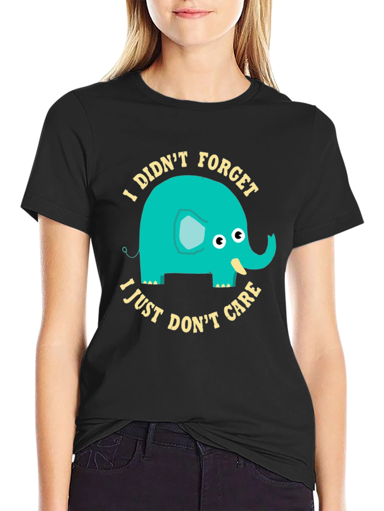 Black Funny Elephant Graphic T-Shirt - I Didn't Forget I Just Don't Care view 2