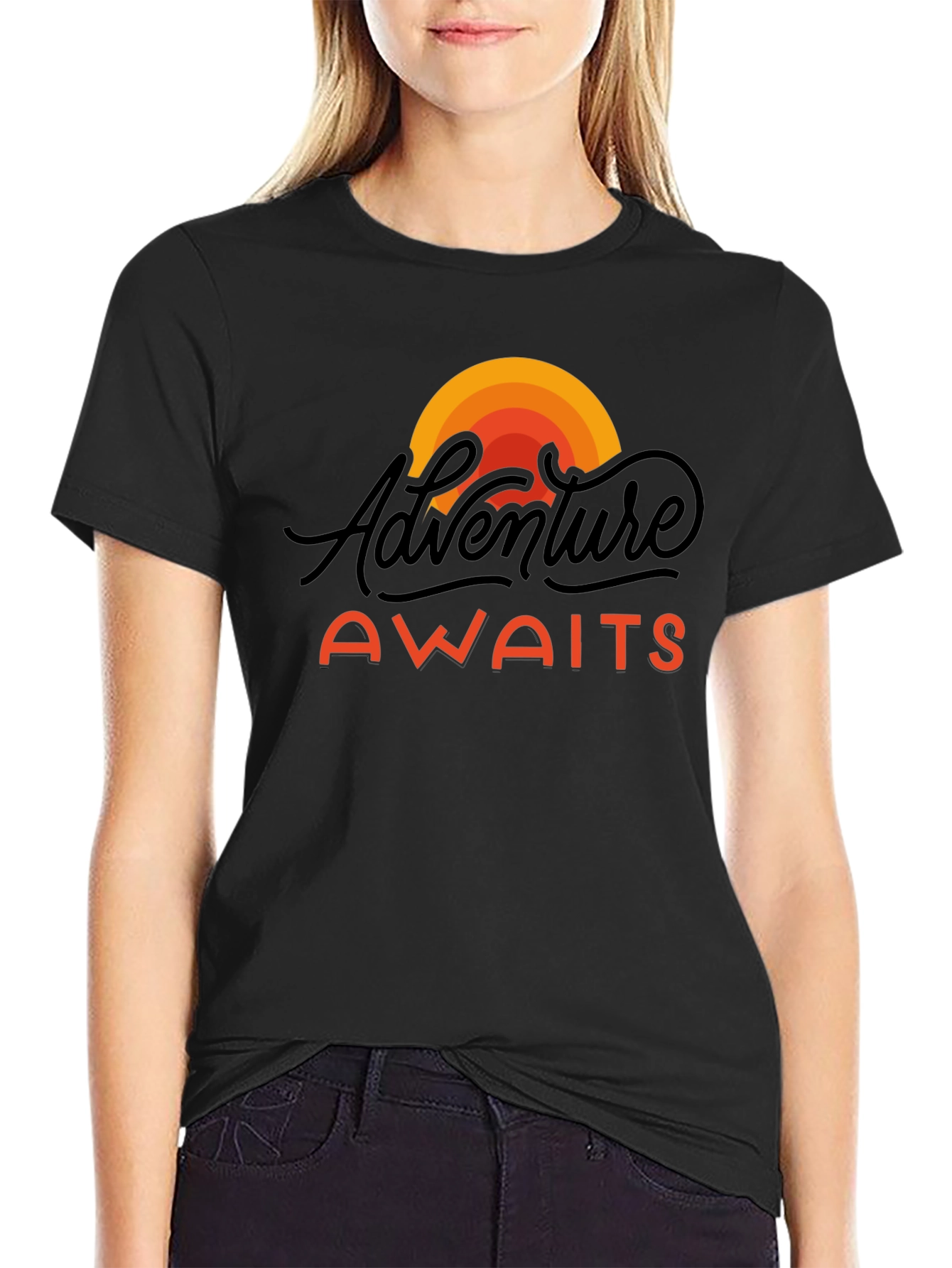 Black Adventure Awaits Graphic Tee - Black Unisex T-Shirt view 2