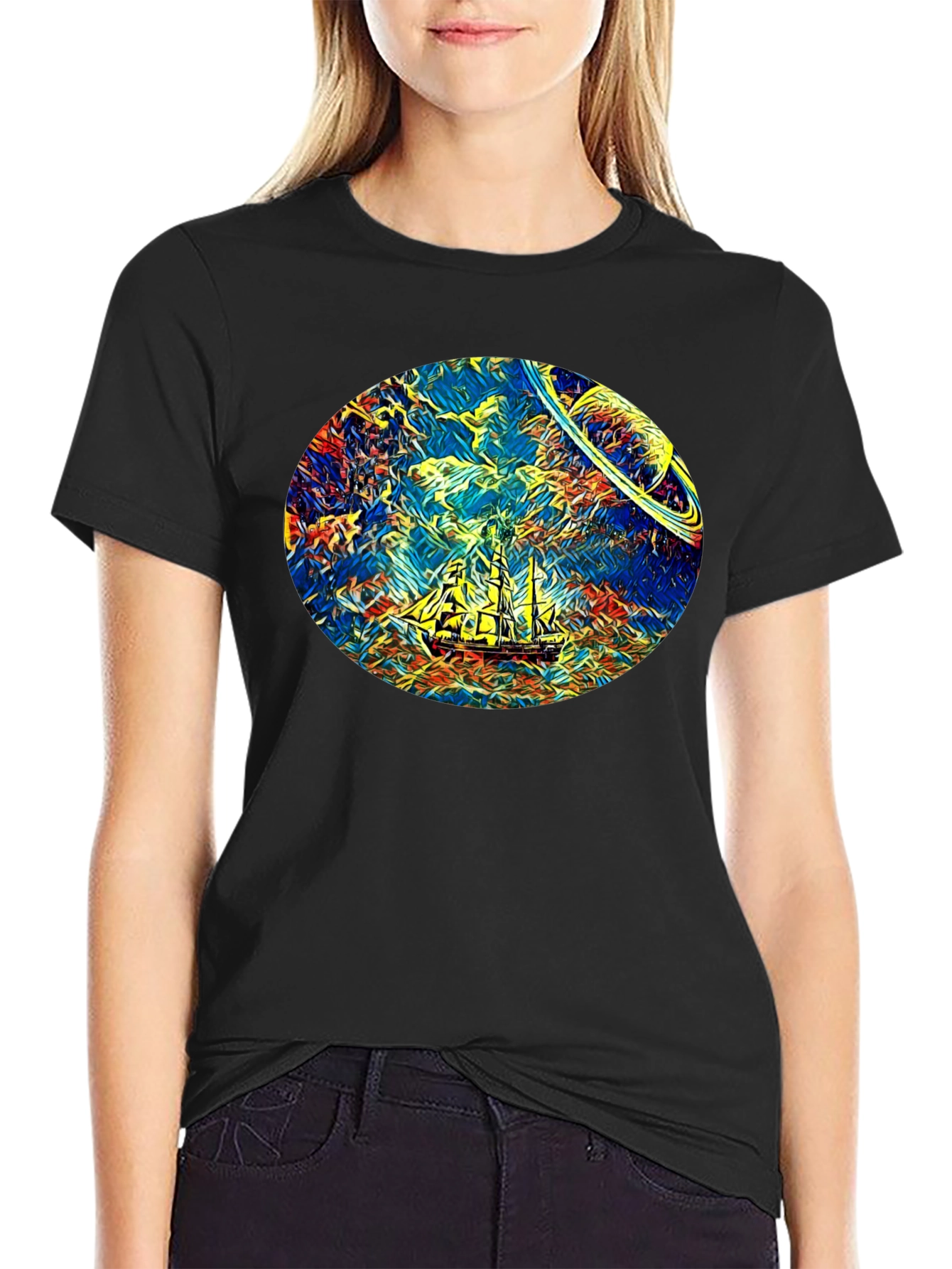 Black Space Sailing T-Shirt - Artistic Design view 2