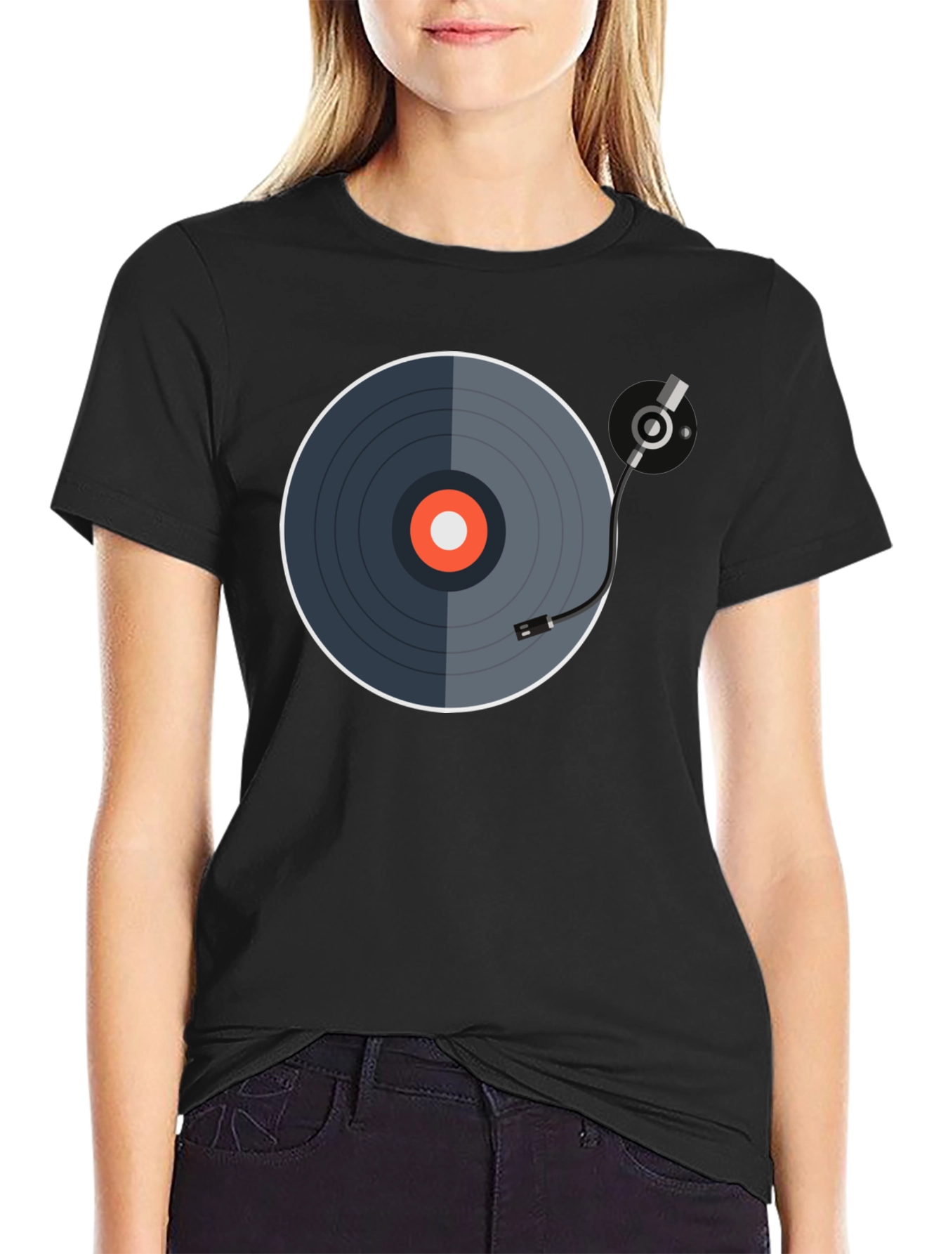 Black Retro Vinyl Record Graphic Tee - Black view 2