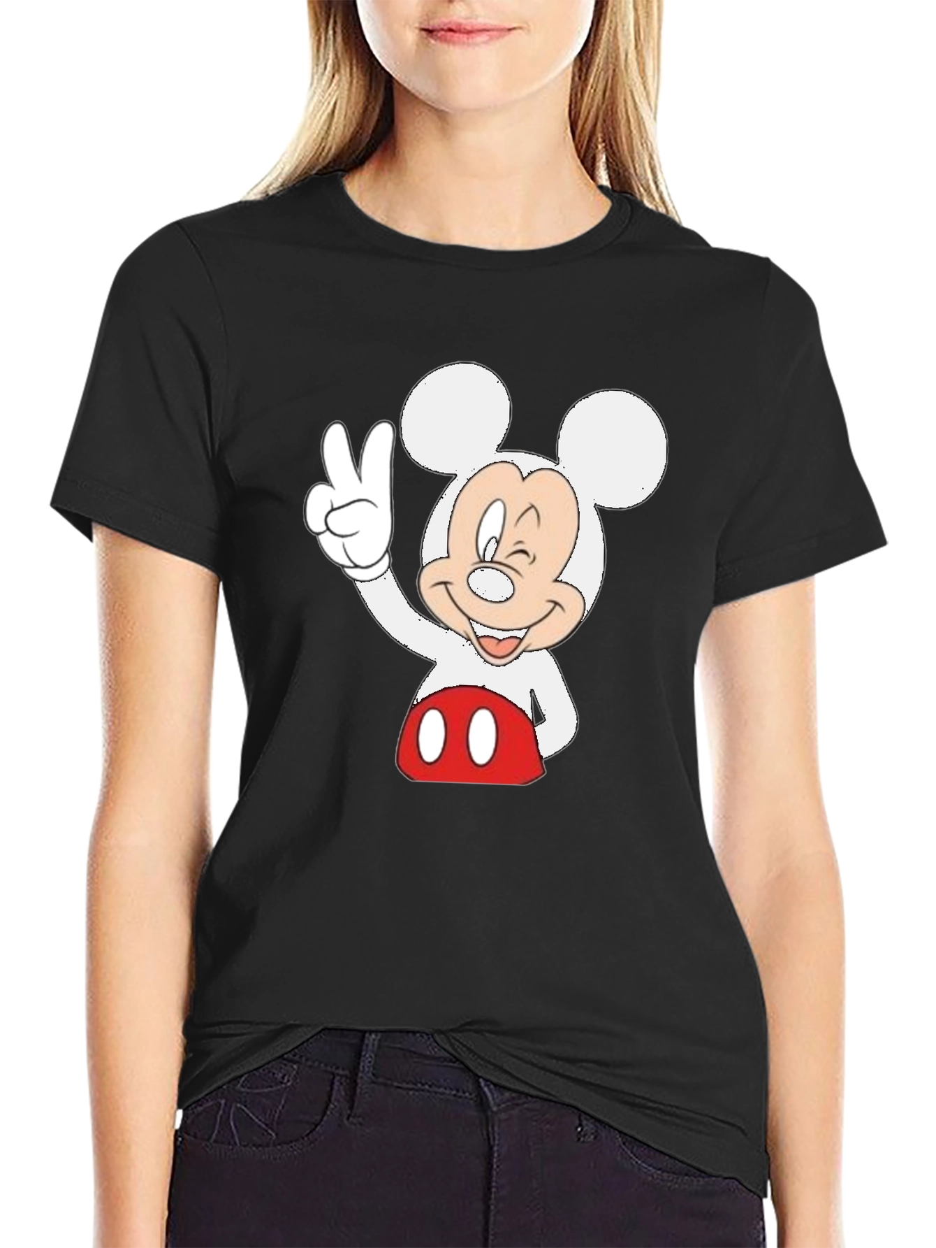 Black Mickey Mouse Peace Sign Black Graphic Tee view 2