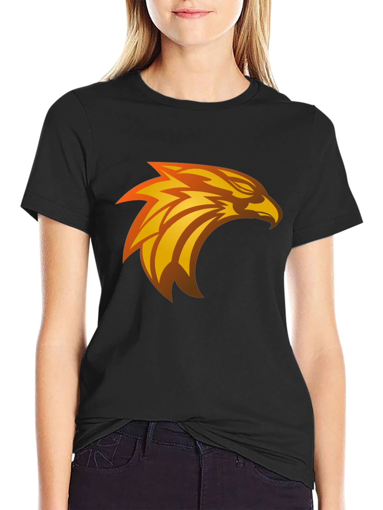 Black Black T-Shirt with Eagle Graphic Design view 2