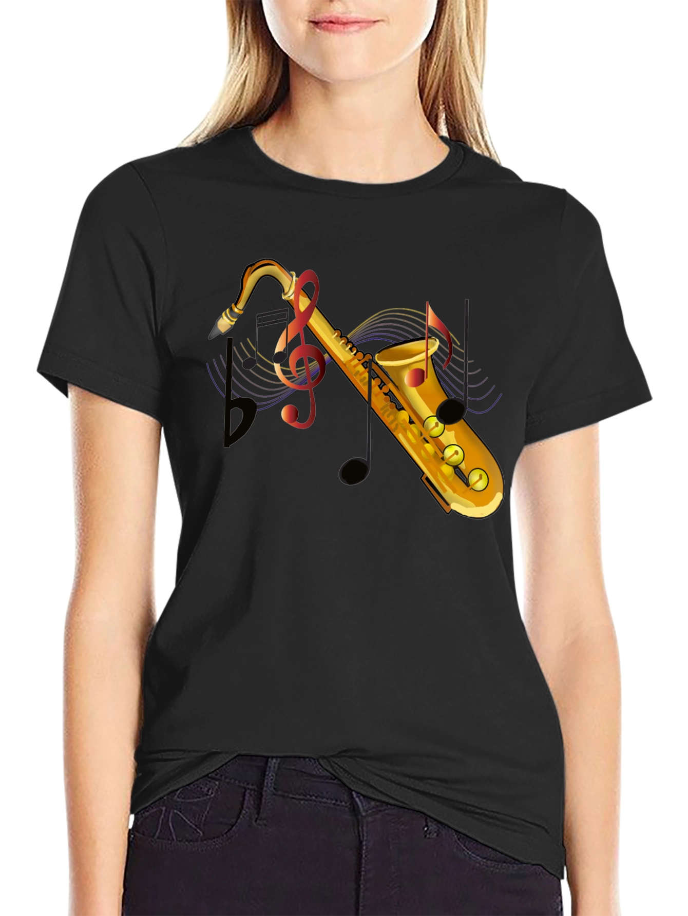Black Saxophone Graphic T-Shirt - Music Lover Tee view 2