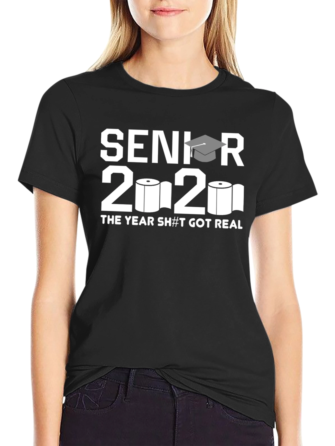 Black Senior 2020 Toilet Paper Black T-Shirt view 2