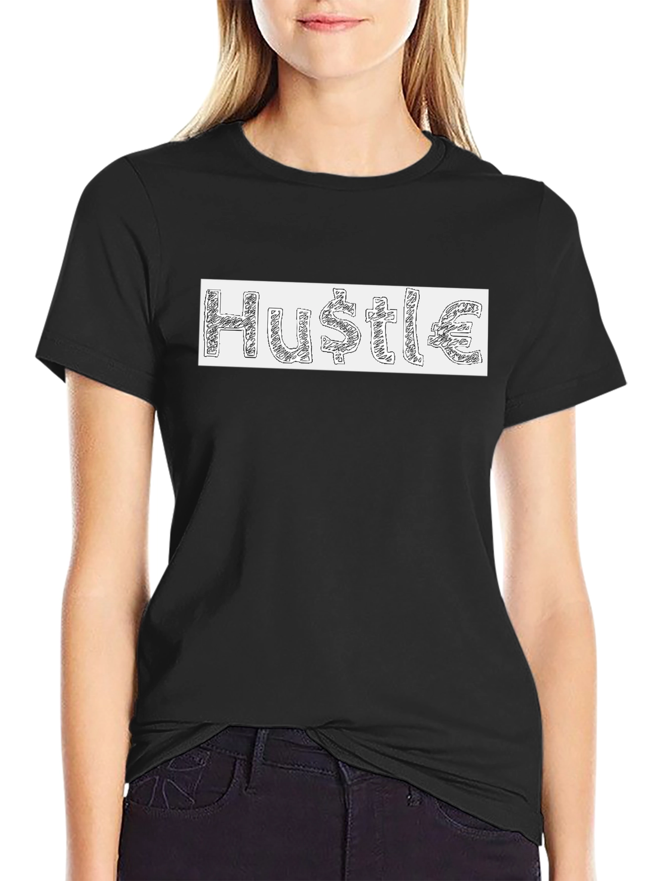 Black Hustle Graphic T-Shirt - Mens Crew Neck Tee view 2