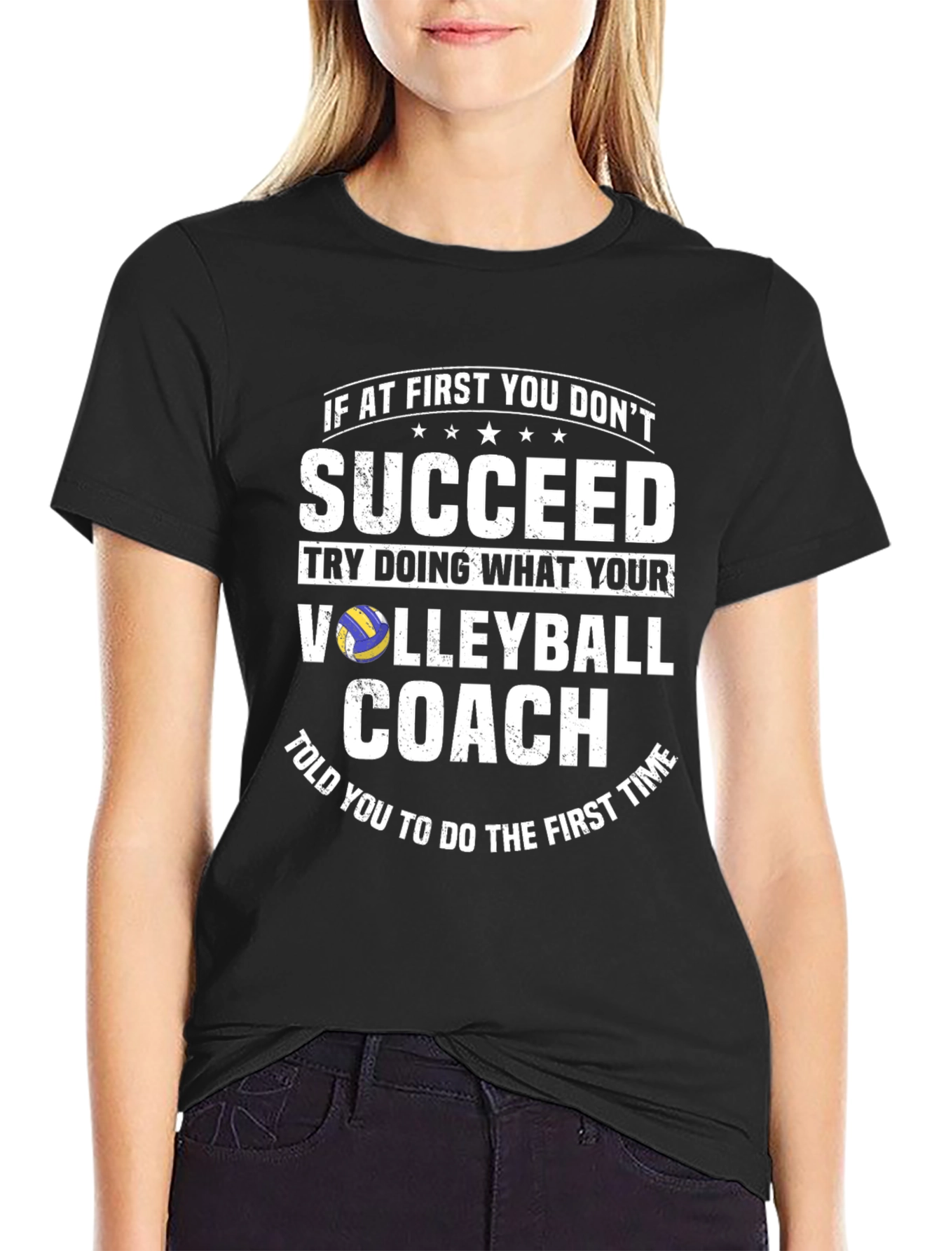 Black Volleyball Coach T-Shirt - Funny Team Sports Tee view 2