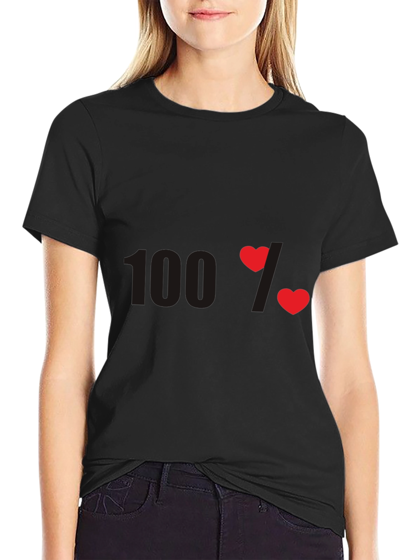 Black 100% Love Graphic T-Shirt - Heart Design view 2