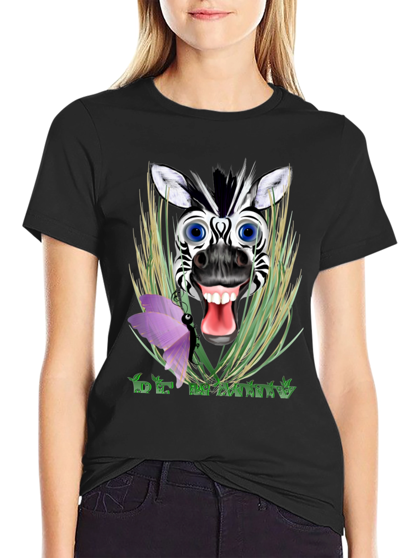 Black Be Happy Zebra Graphic Tee view 2