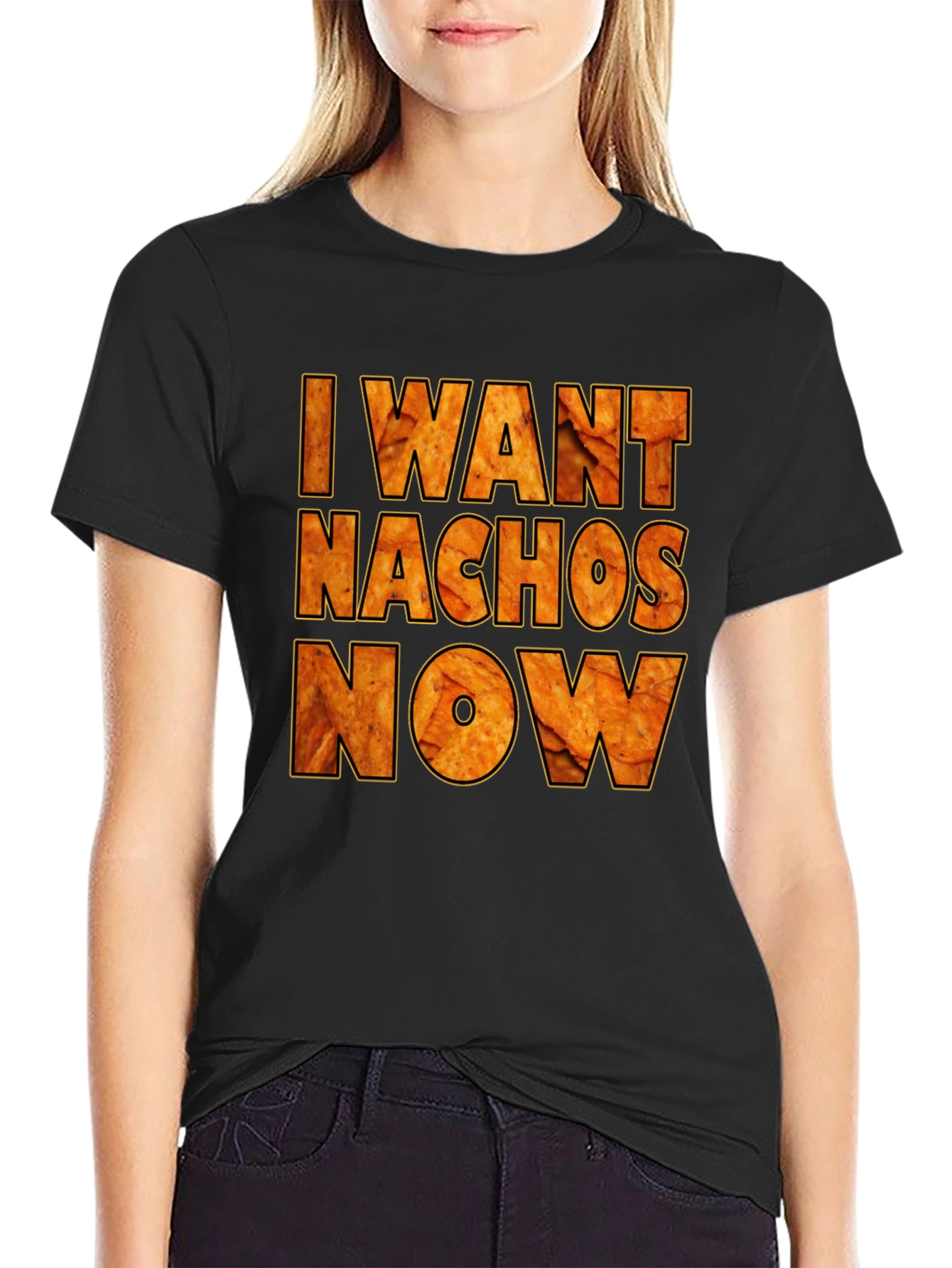 Black I Want Nachos Now Funny Graphic T-Shirt view 2
