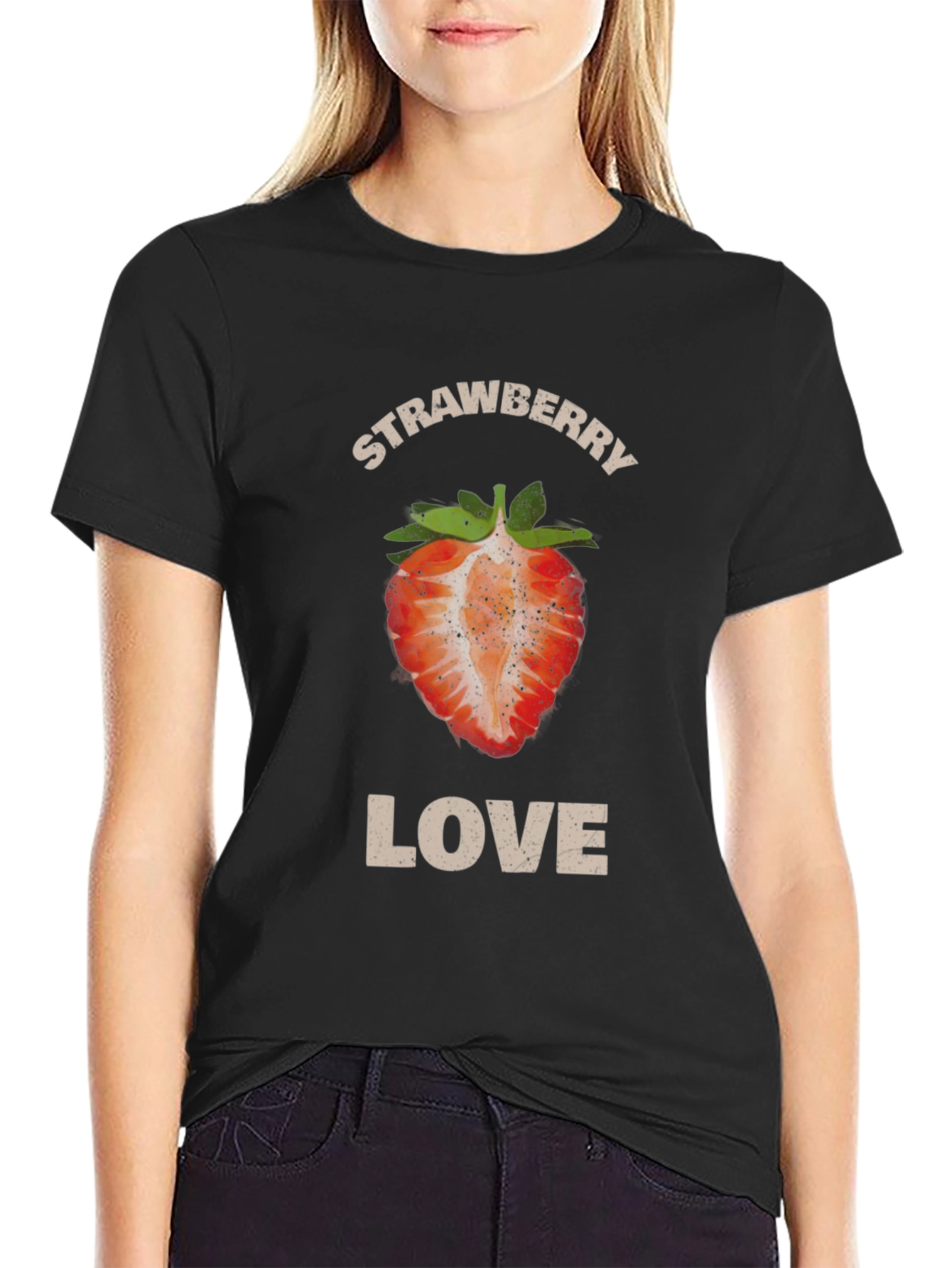 Black Strawberry Love Graphic T-Shirt - Stylish Fruit Tee view 2