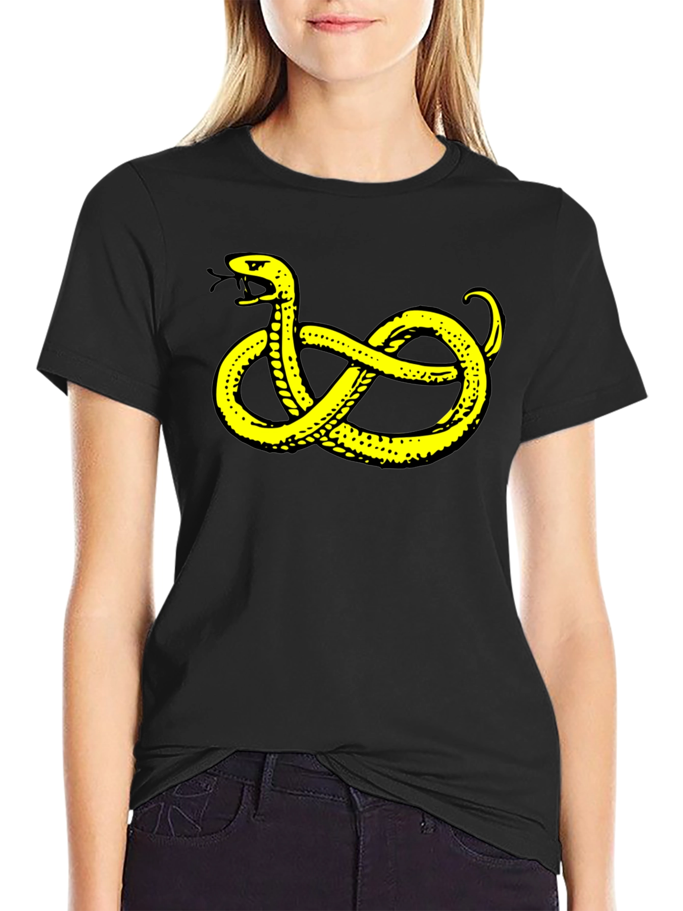 Black Black T-Shirt with Yellow Snake Graphic view 2