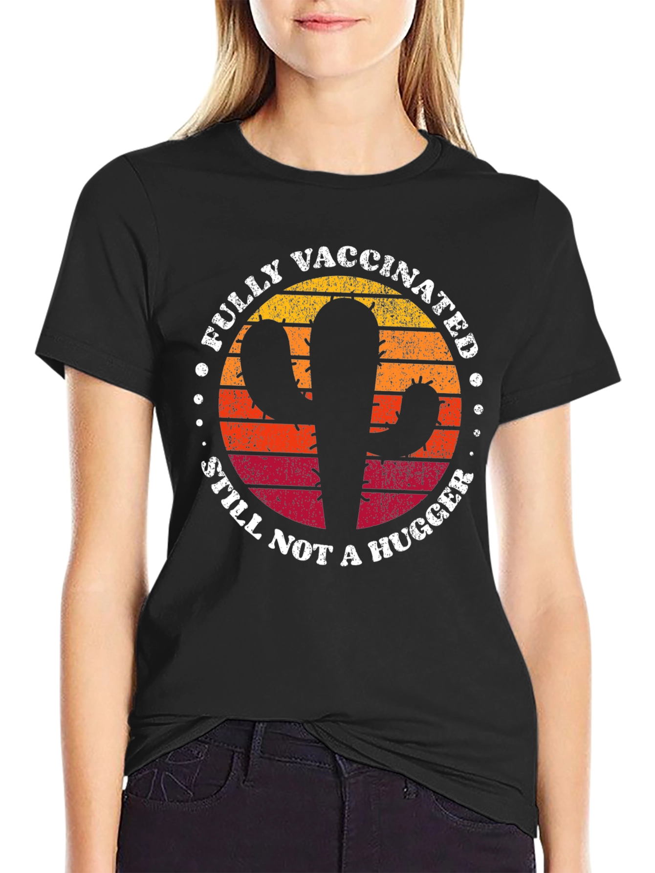 Black Fully Vaccinated Cactus T-Shirt - Still Not a Hugger view 2