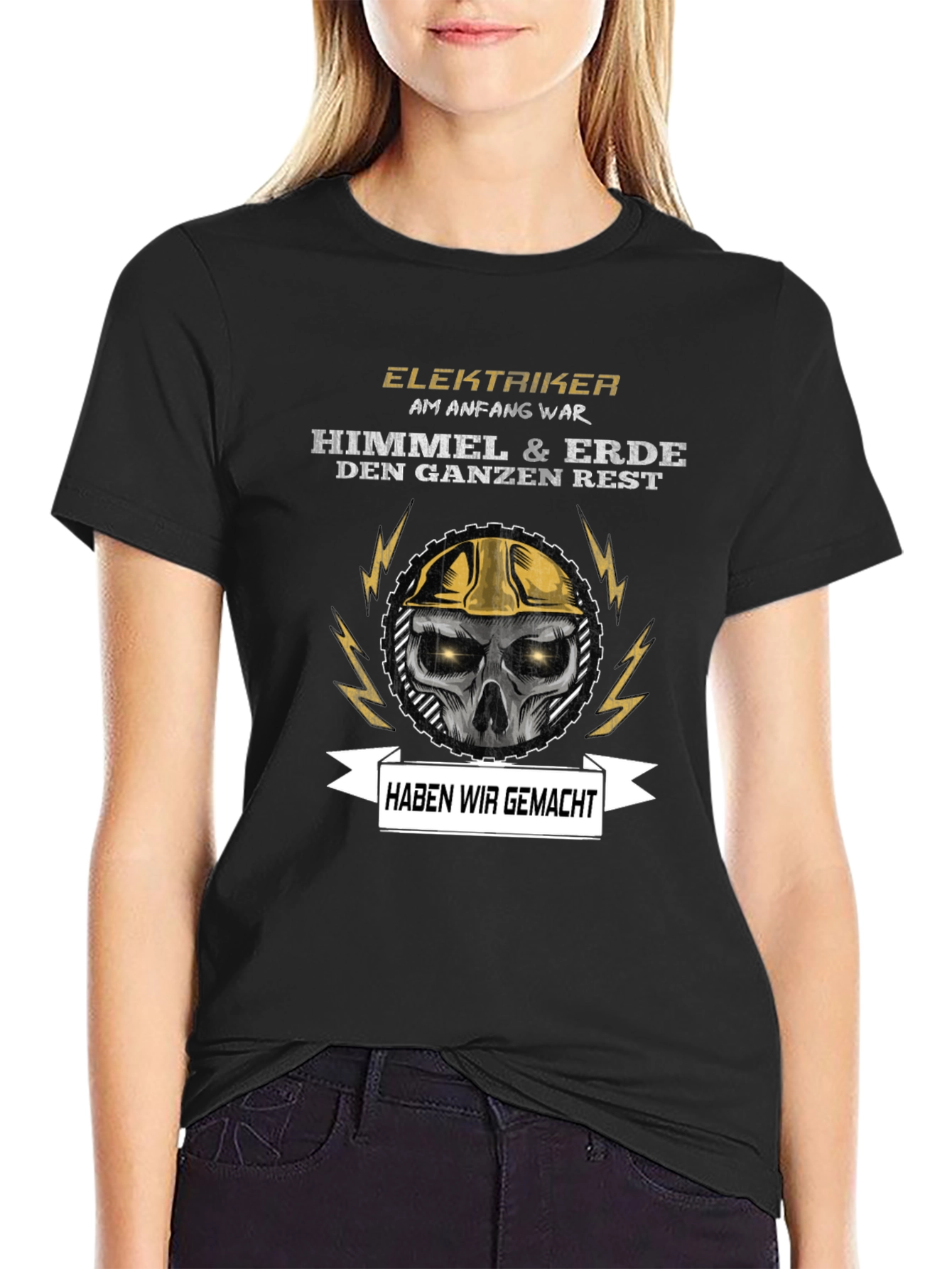 Black Electrician Skull Graphic T-Shirt - Funny Slogan view 2