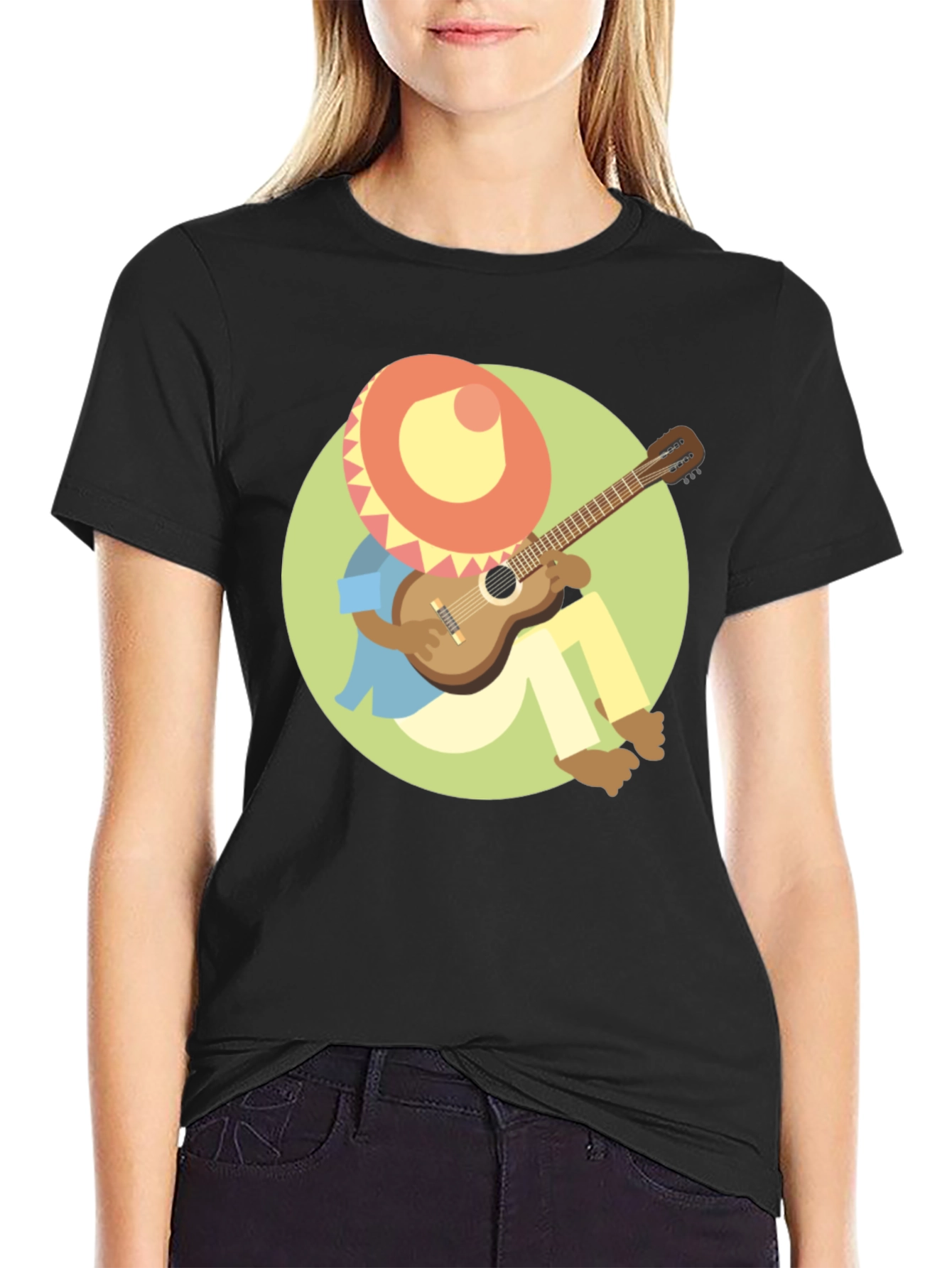 Black Mariachi Cartoon Graphic T-Shirt view 2