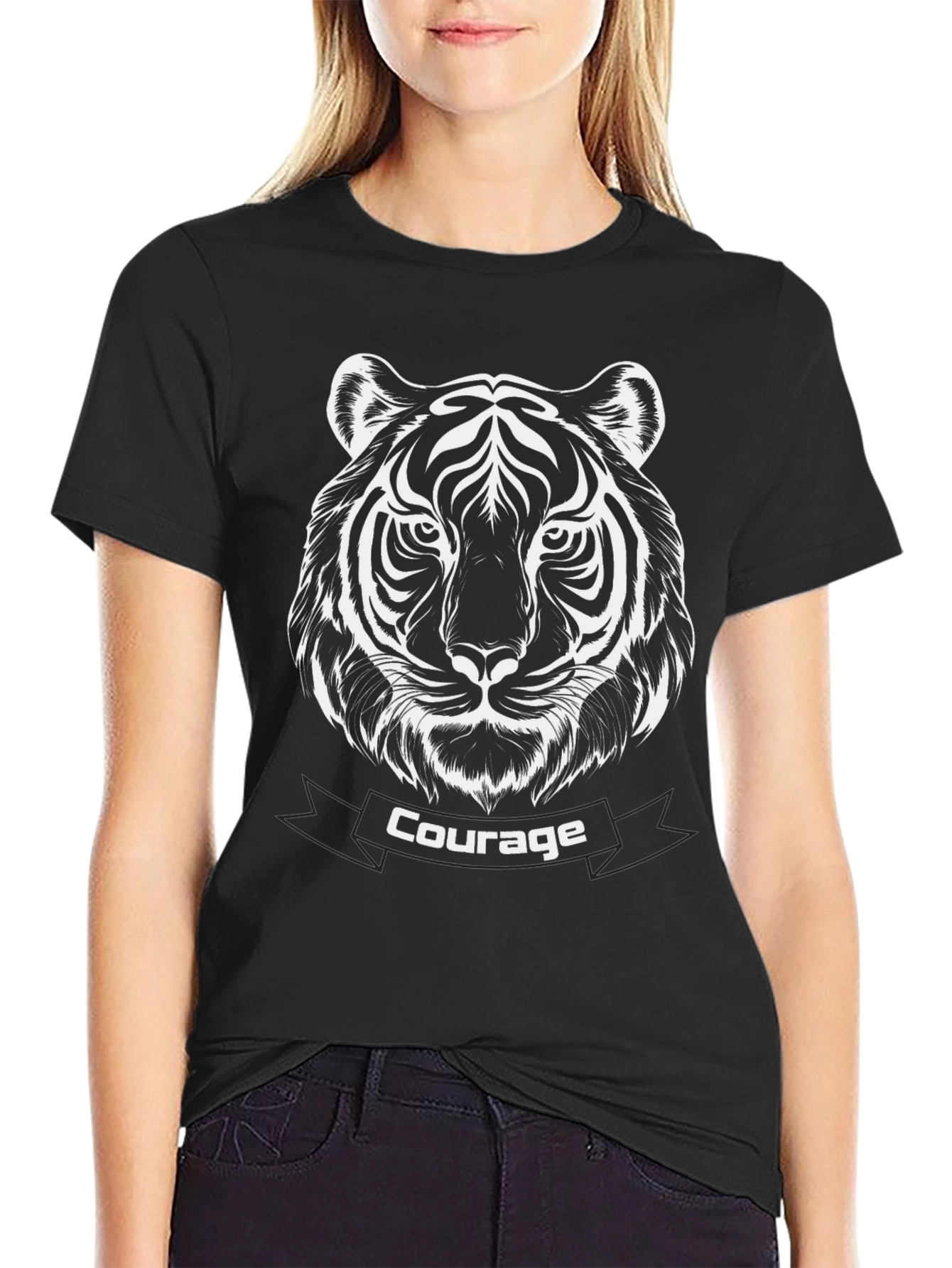 Black Courage Tiger Graphic Tee - Premium Black T-Shirt view 2