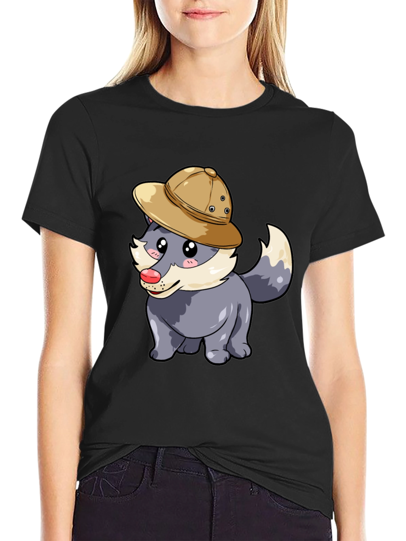 Black Safari Wolf Graphic Tee - Cute Animal Design view 2