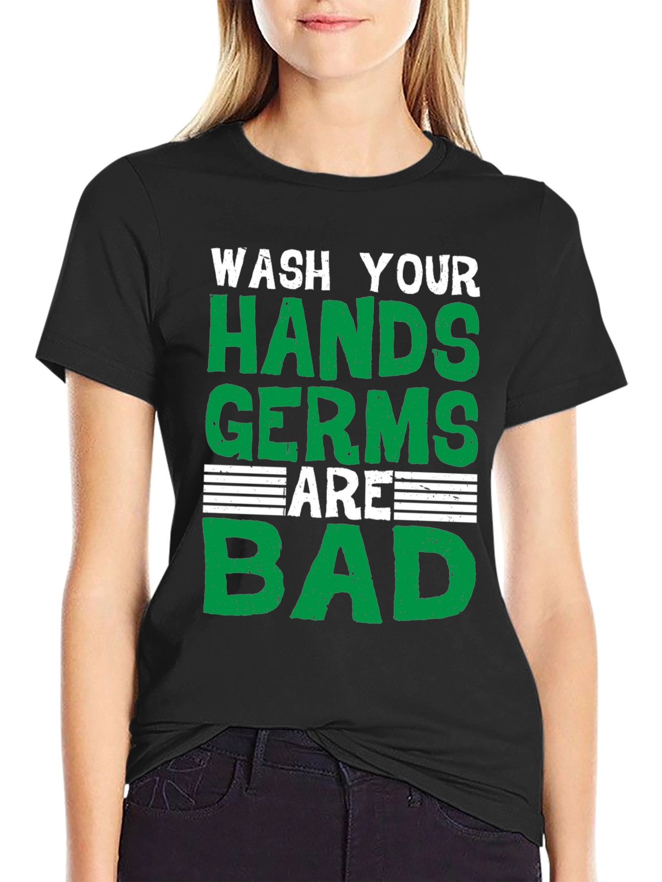 Black Wash Your Hands T-Shirt: Germs Are Bad view 2