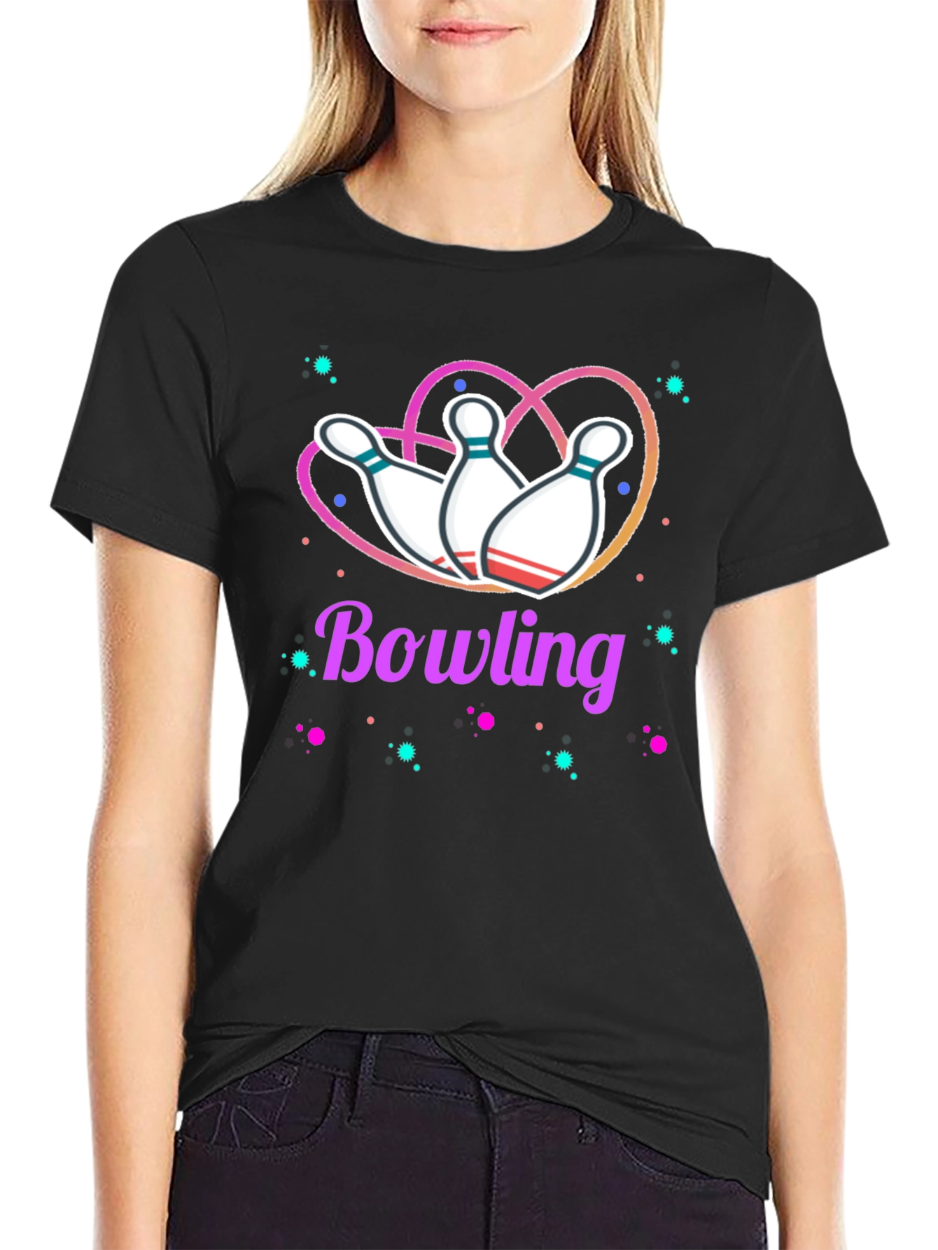 Black Bowling Heart T-Shirt - Perfect for Bowling Enthusiasts view 2