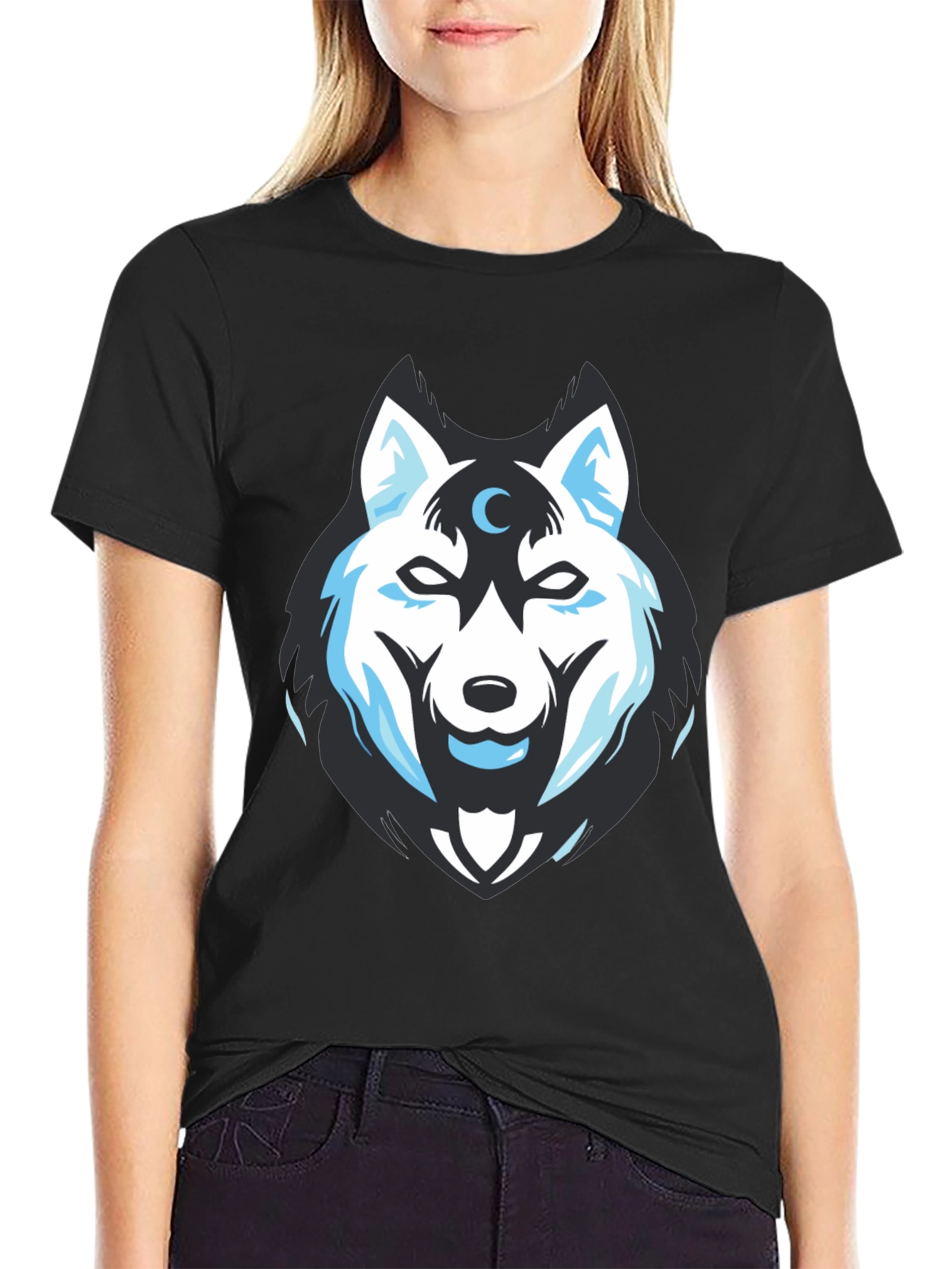 Black Wolf Moon Graphic Tee - Black Cotton Blend view 2