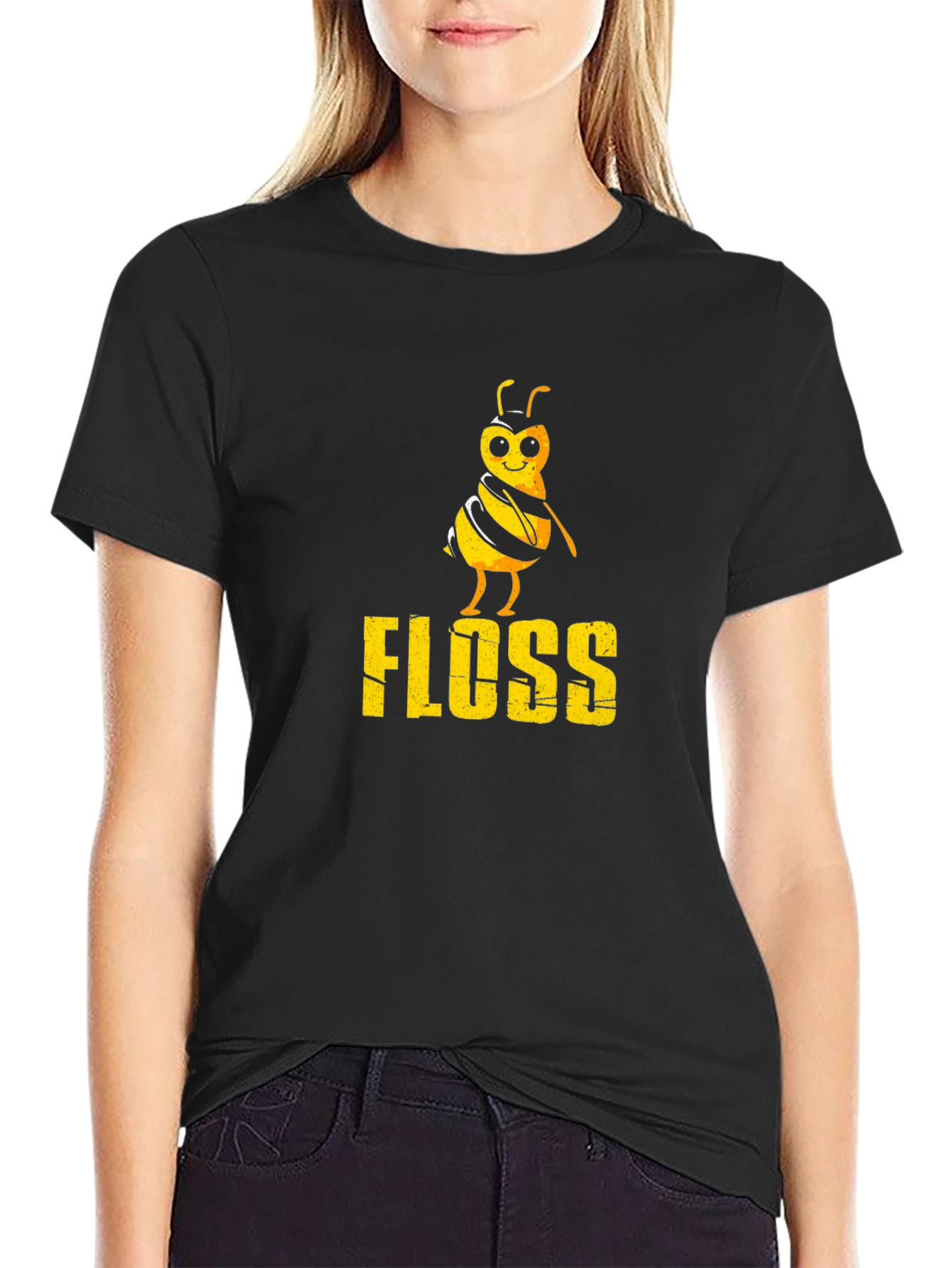 Black Floss Bee Graphic Tee - Black Cotton T-Shirt view 2