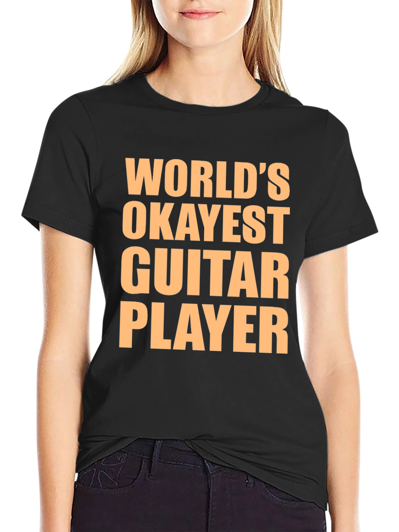 Black World's Okayest Guitar Player T-Shirt view 2