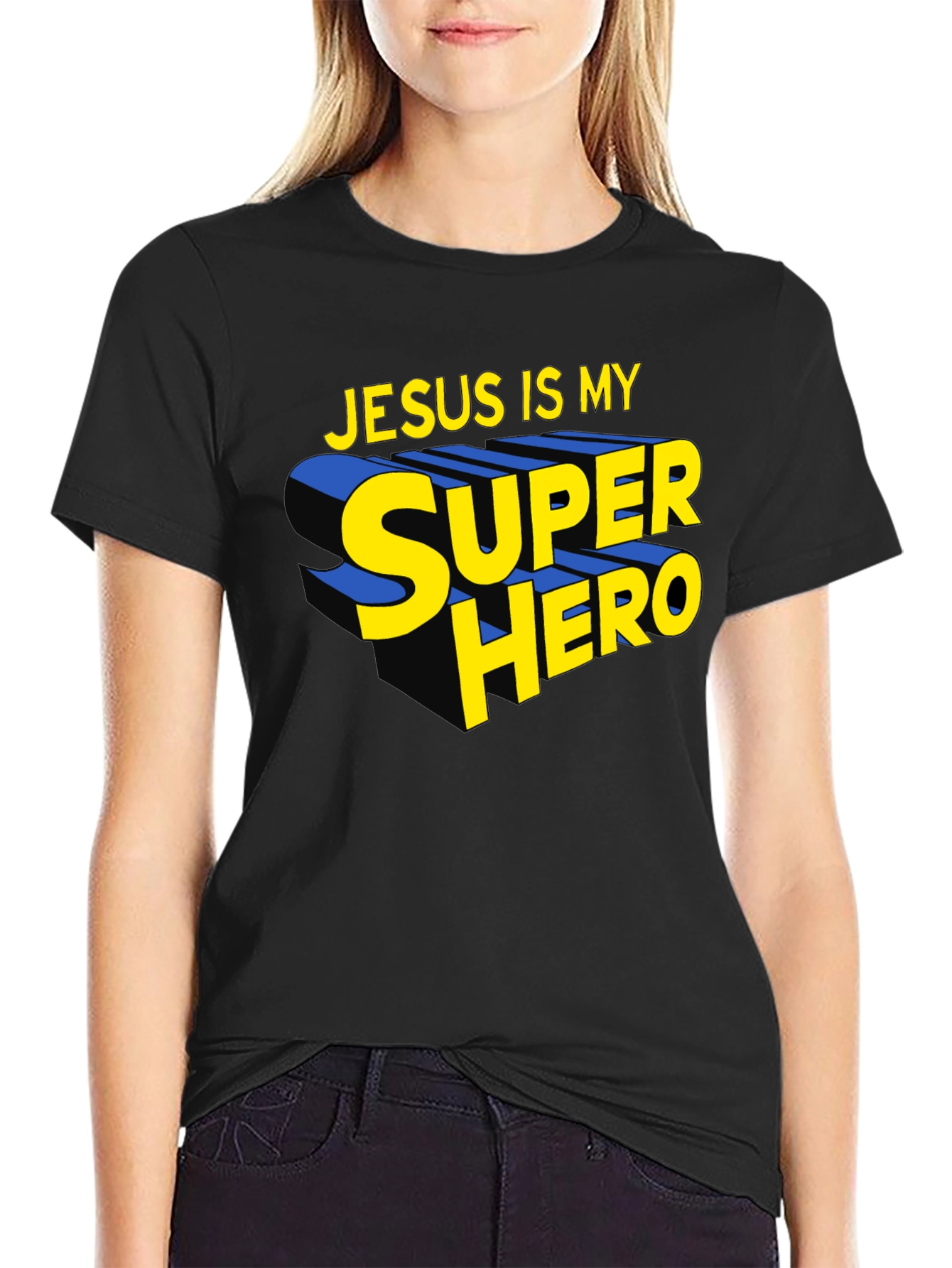 Black Jesus Is My Superhero Black Graphic Tee view 2