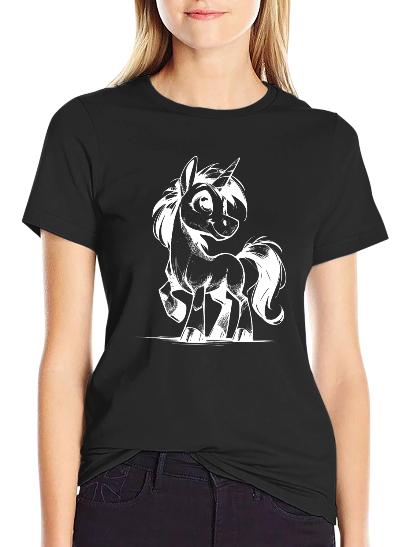Black Unicorn Graphic Tee - Black Cotton T-Shirt view 2