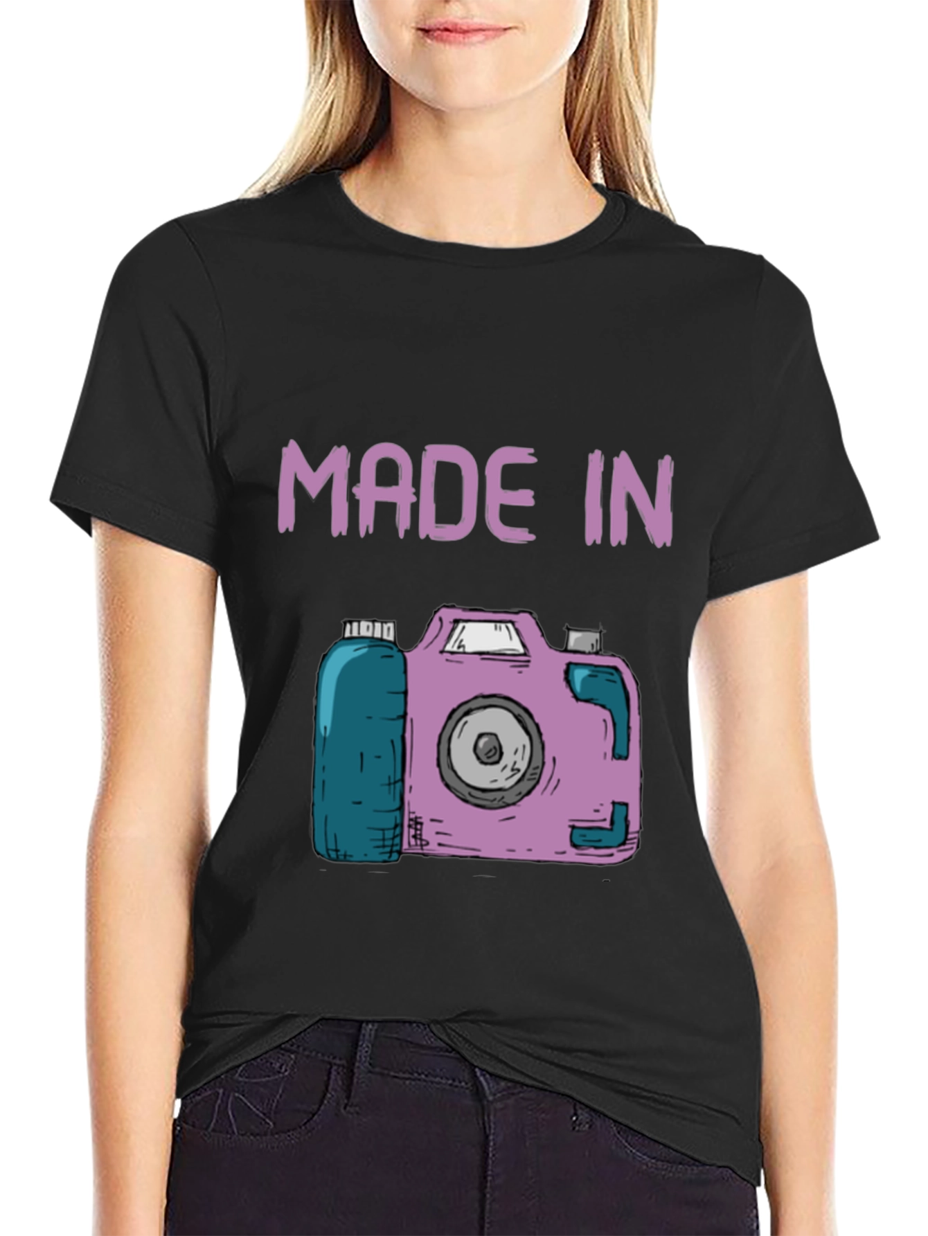 Black Made In Camera T-Shirt - Fun Novelty Tee view 2