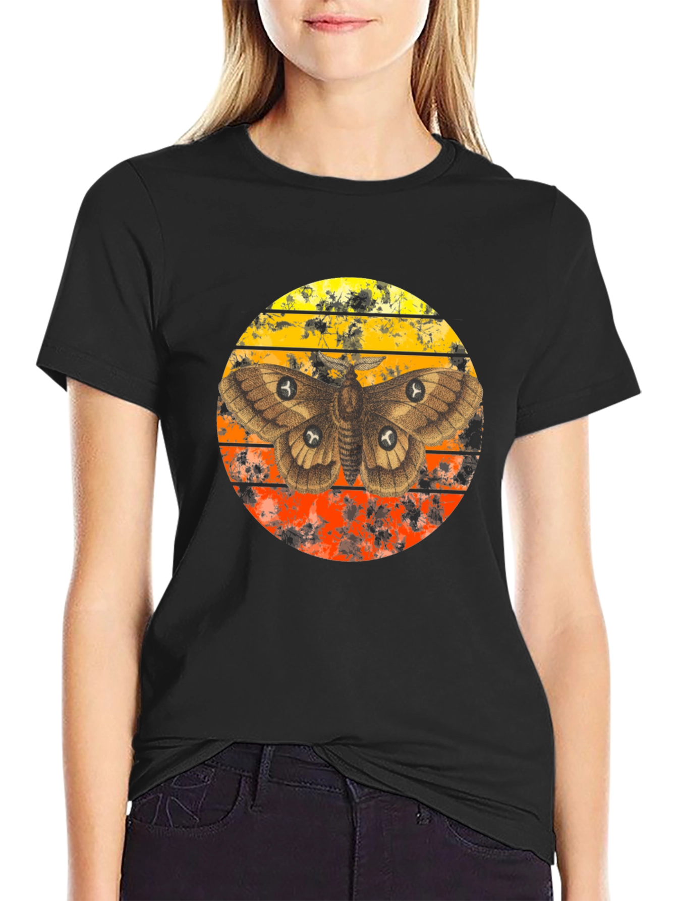 Black Moth Sunset Graphic T-Shirt view 2