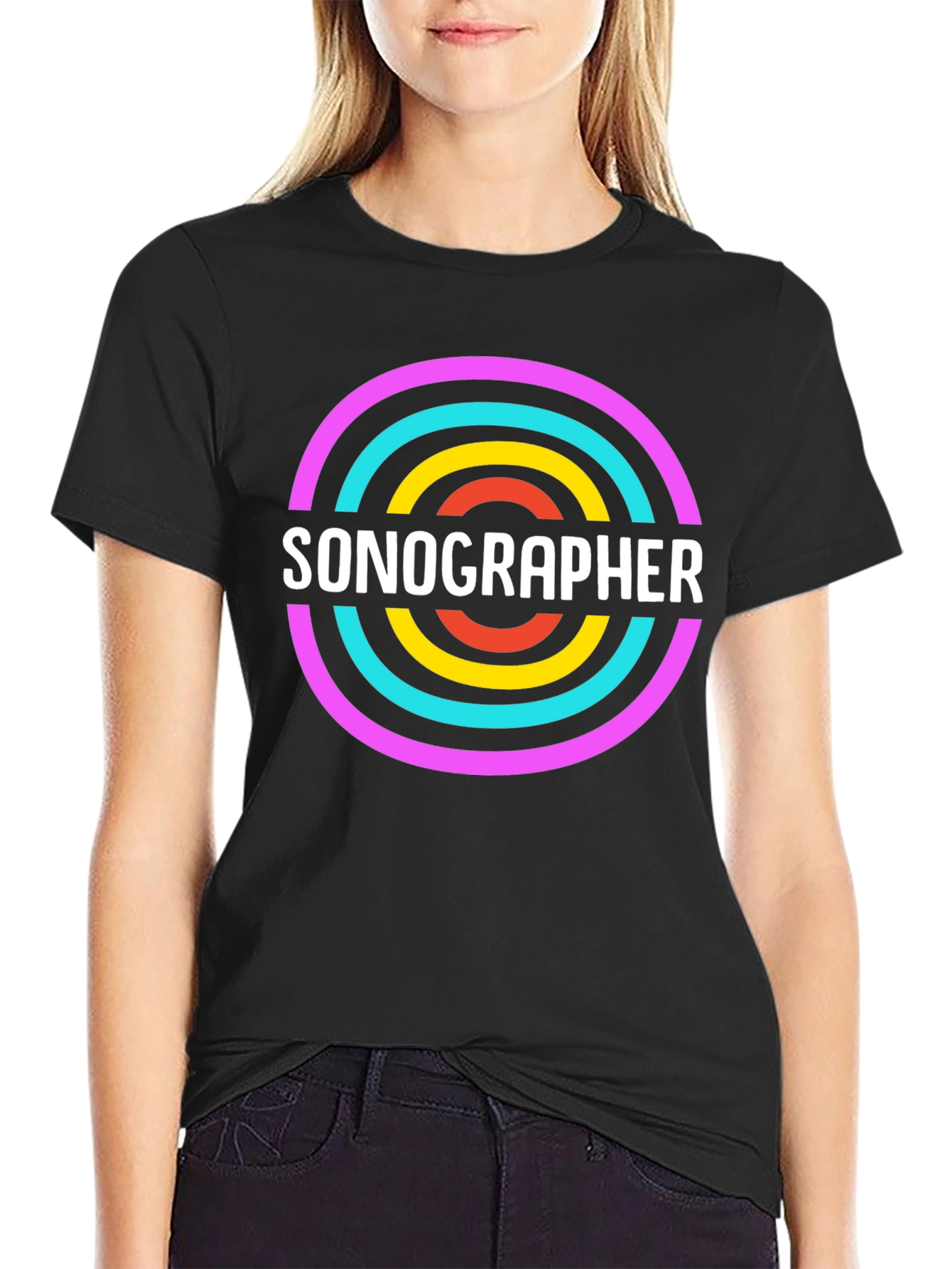 Black Sonographer Graphic Tee - Medical Profession Apparel view 2