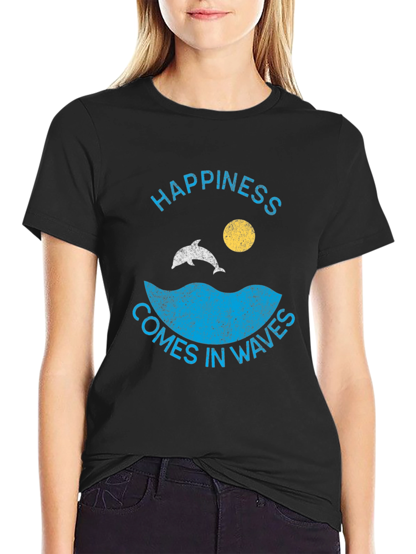 Black Happiness Comes in Waves Graphic Tee view 2