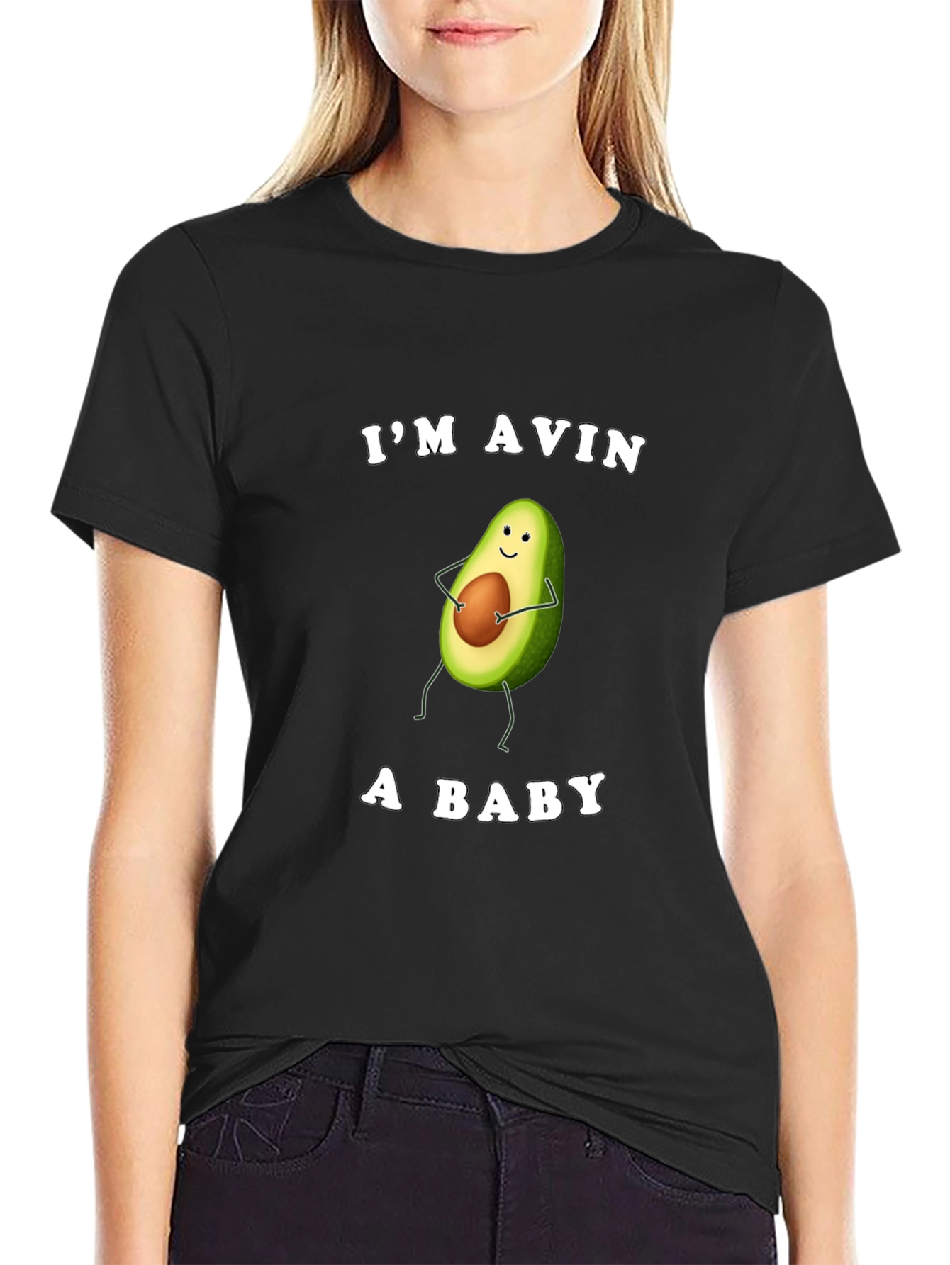 Black Funny Avocado T-Shirt - I'm Avin A Baby view 2