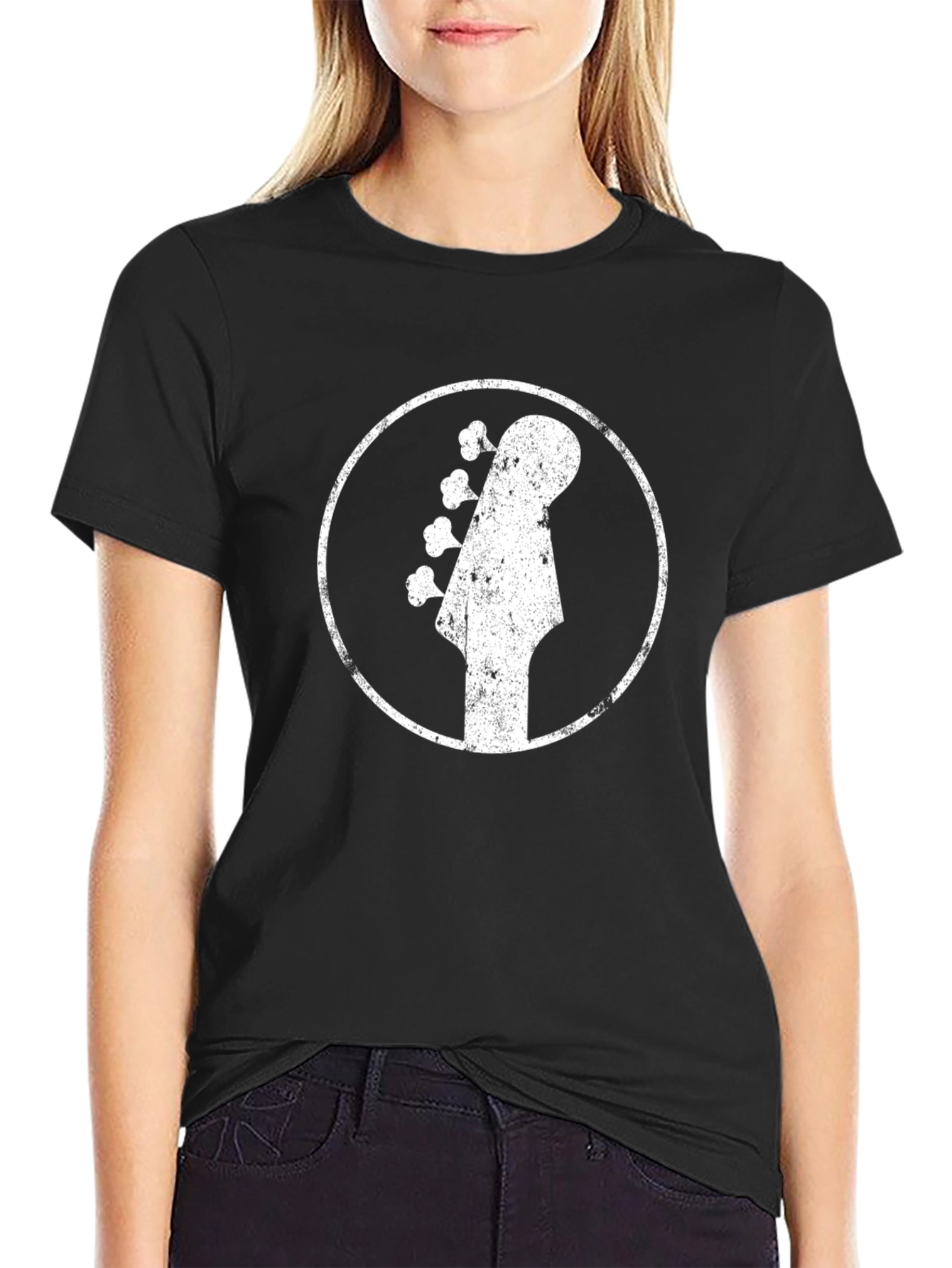 Black Bass Guitar Headstock Graphic Tee - Black Cotton T-Shirt view 2