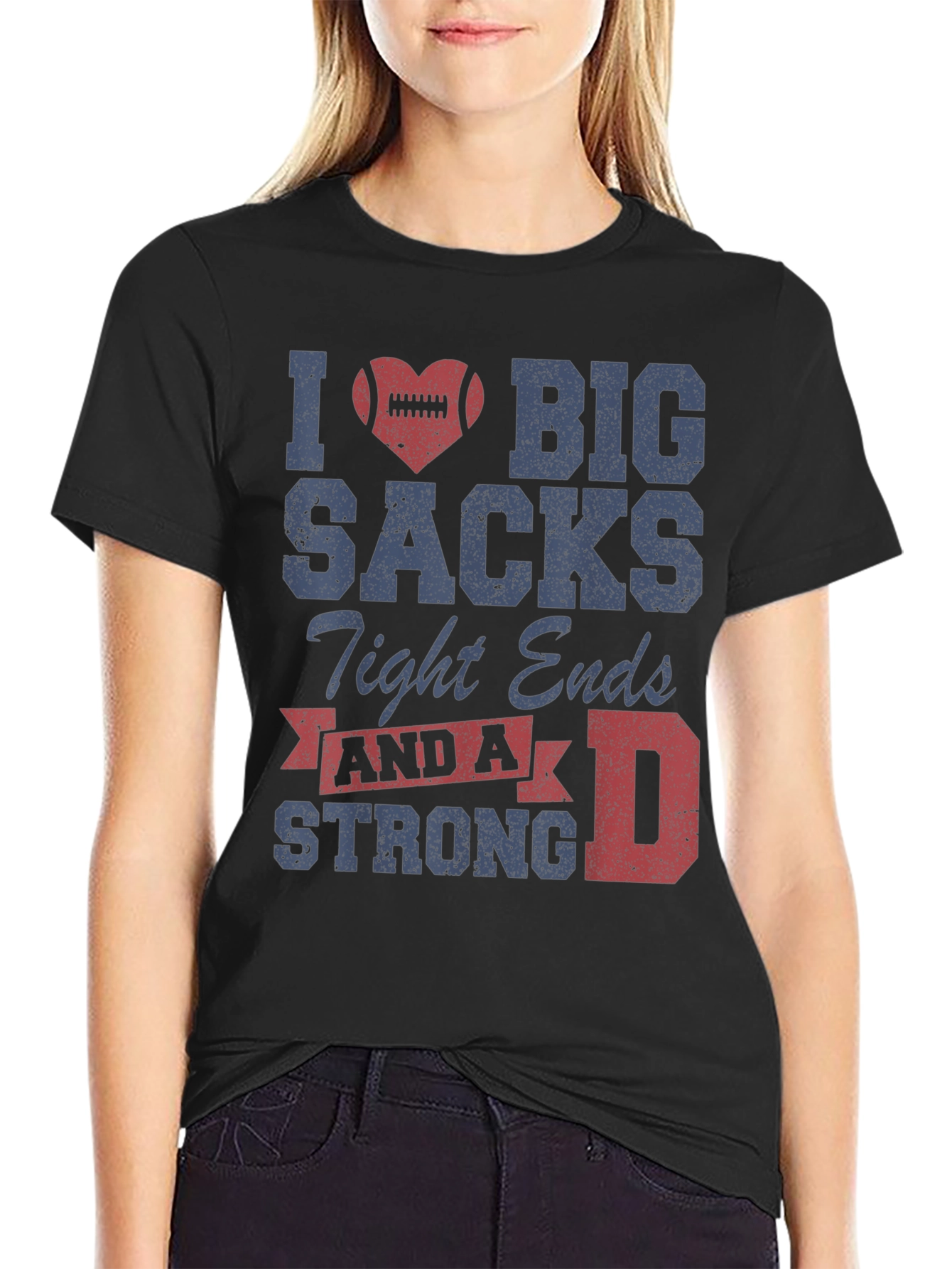 Black I Heart Big Sacks T-Shirt - Football Humor Tee view 2