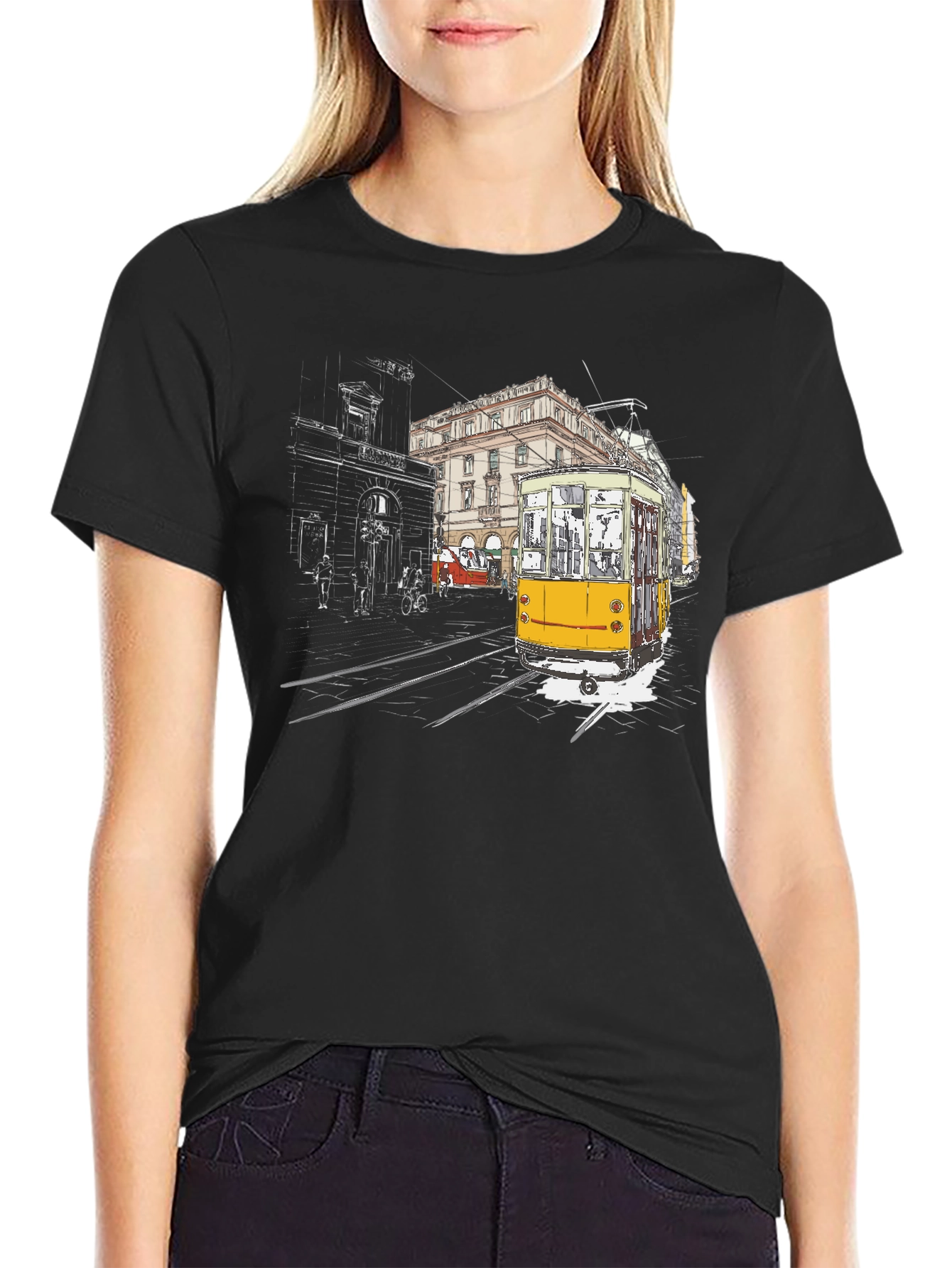 Black Urban Tram Graphic Tee - Black view 2