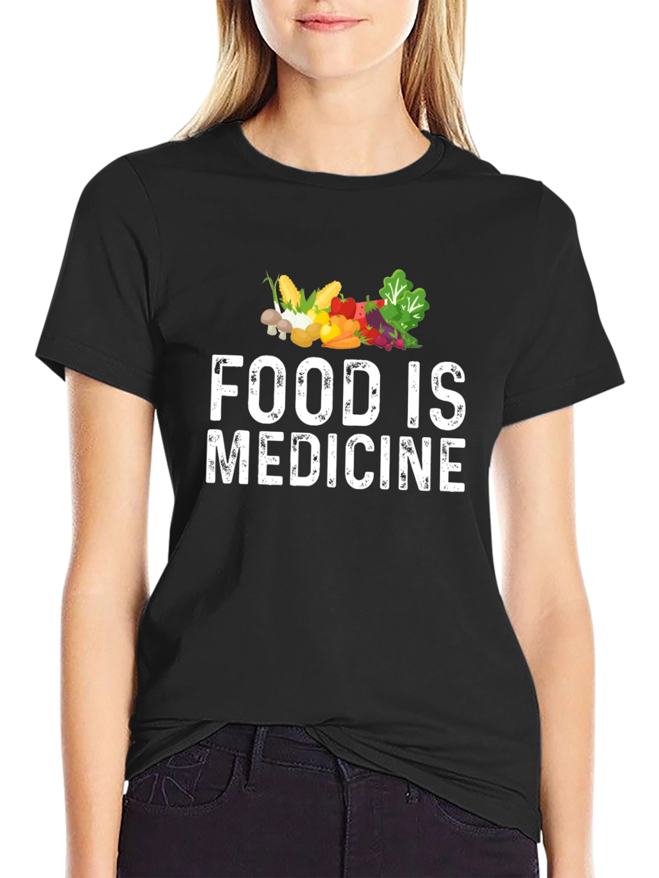 Black Food is Medicine T-Shirt - Black, Healthy Living Apparel view 2
