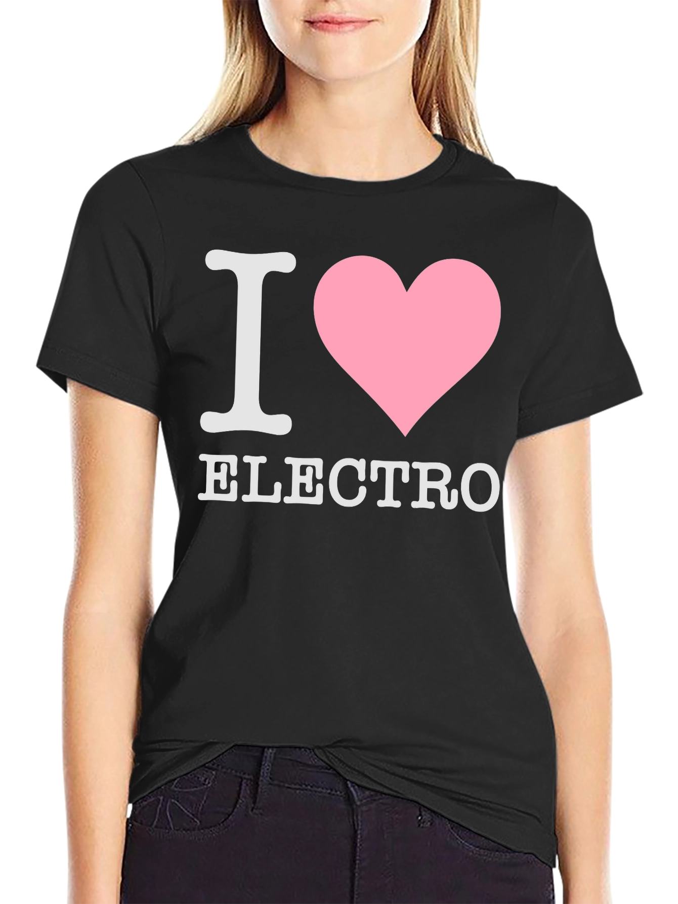 Black I Heart Electro T-Shirt - Black Cotton Tee view 2