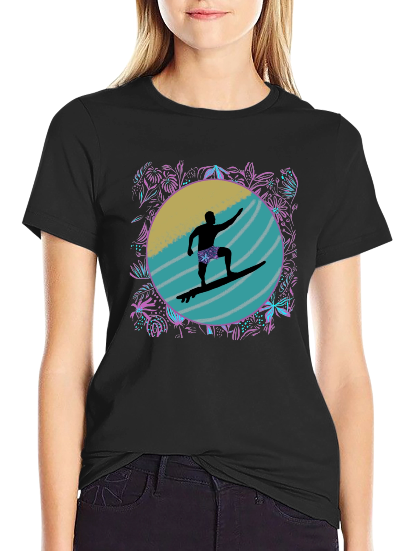 Surfer Silhouette Graphic Tee - Black - 2