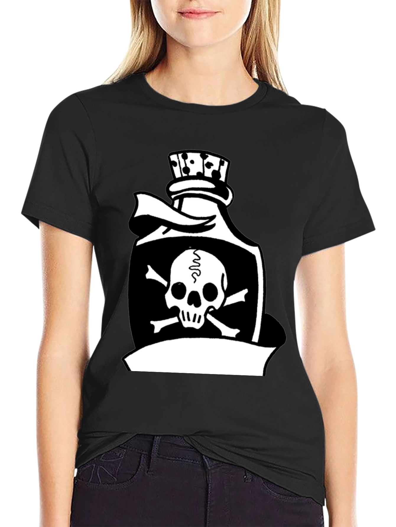 Black Skull & Crossbones Poison Bottle Black T-Shirt view 2