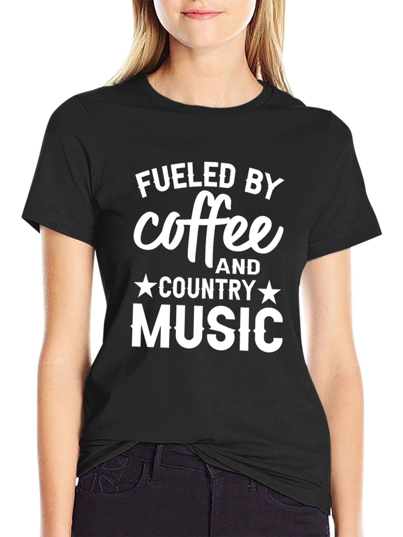 Black Fueled By Coffee & Country Music Black T-Shirt view 2