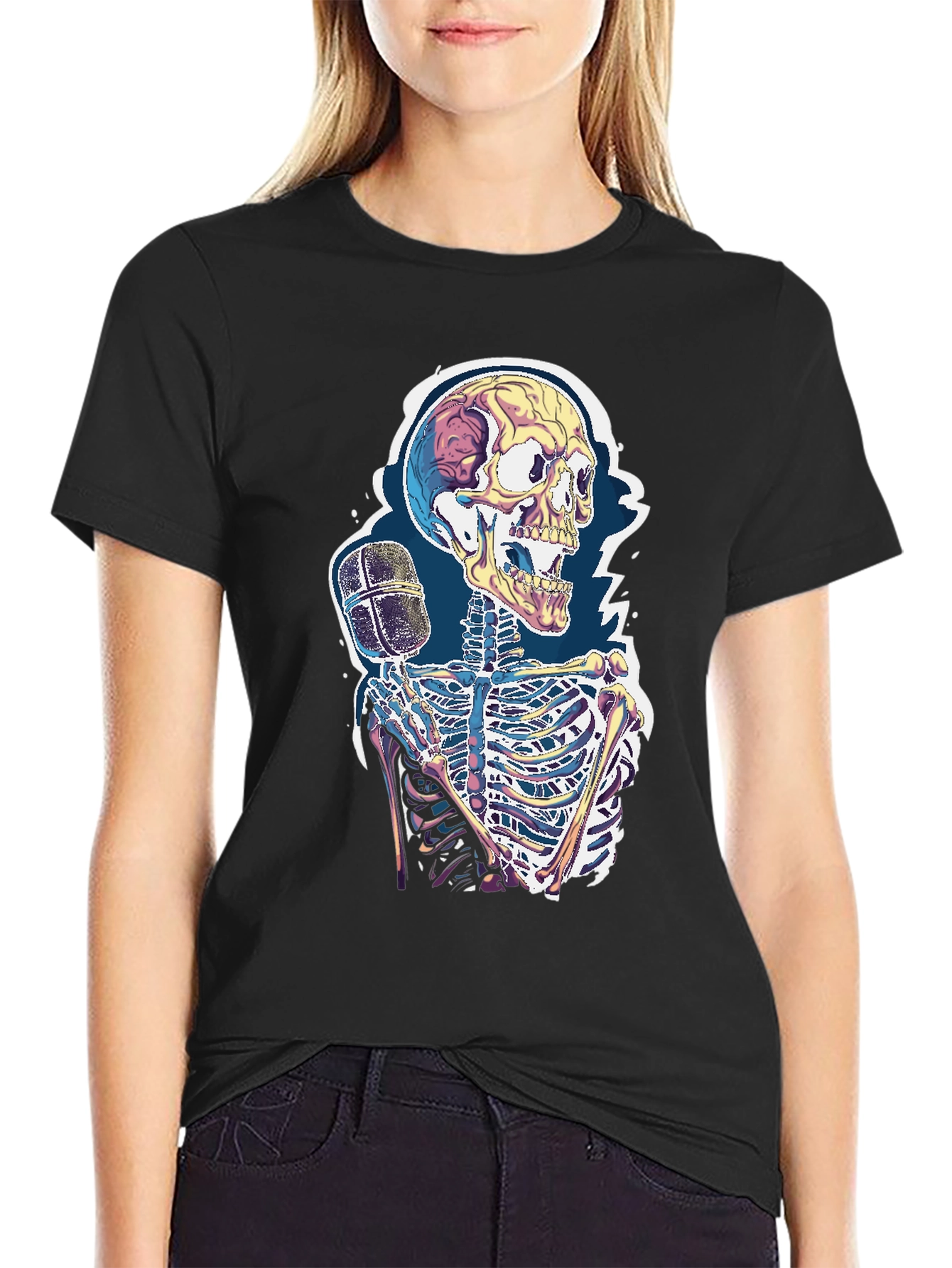 Black Skeleton Microphone Graphic Tee - Black view 2
