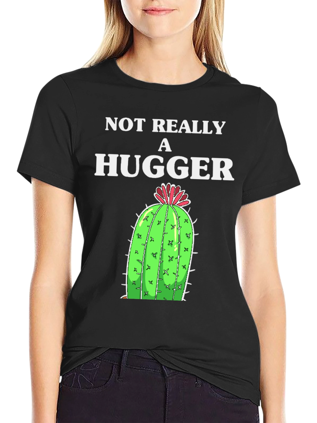 Black Not Really A Hugger Cactus Graphic Tee view 2