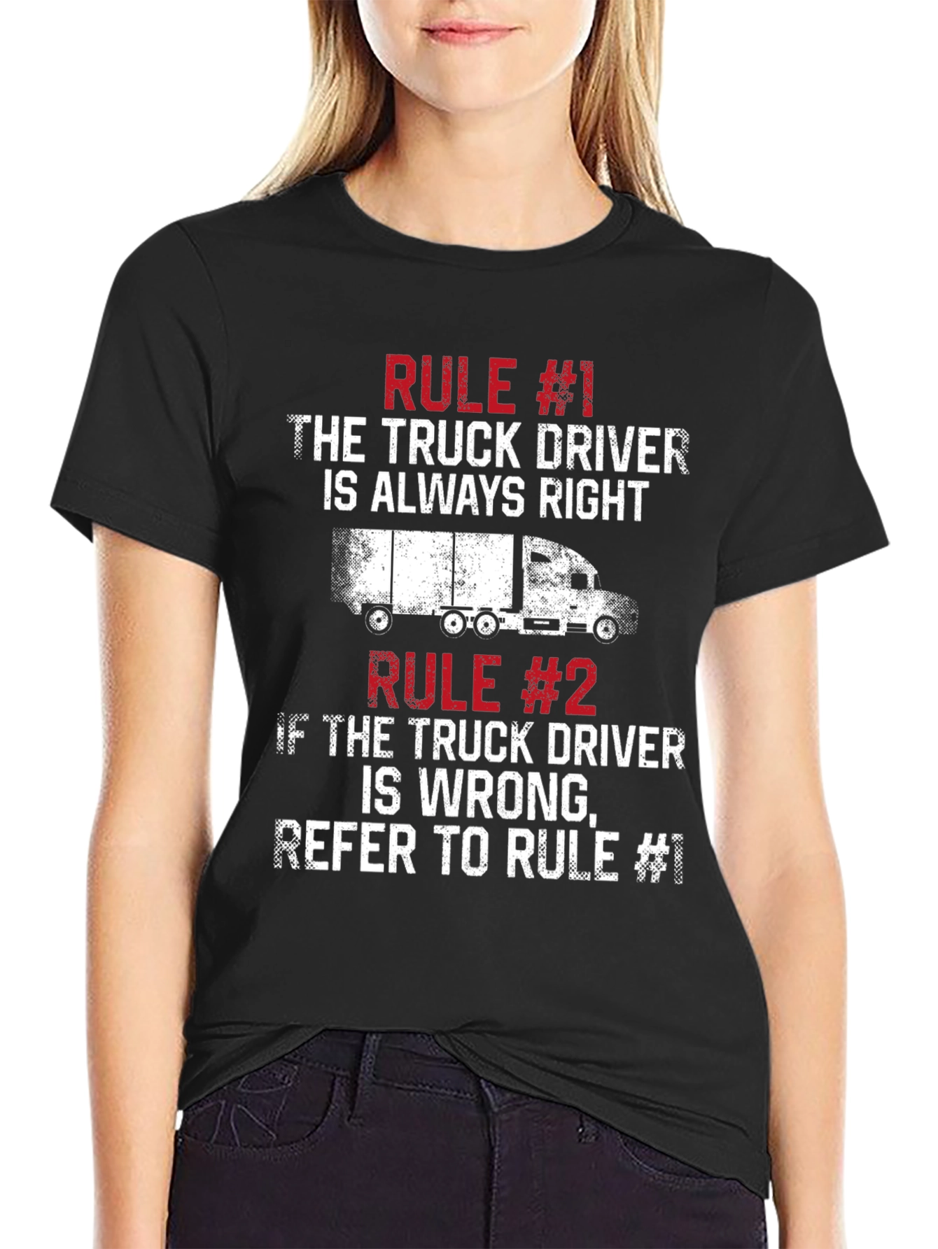 Black Truck Driver Rules T-Shirt - Funny Slogan Tee view 2